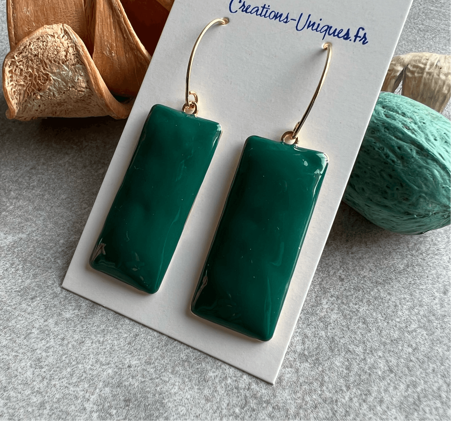 Boucles d’oreilles BETSY rectangles vert sapin - Créations Uniques - Créations Uniques