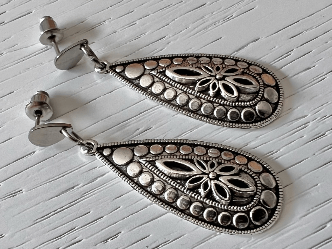 Boucles d’oreilles MARJORIE gouttes argent vieilli - Créations Uniques - Créations Uniques