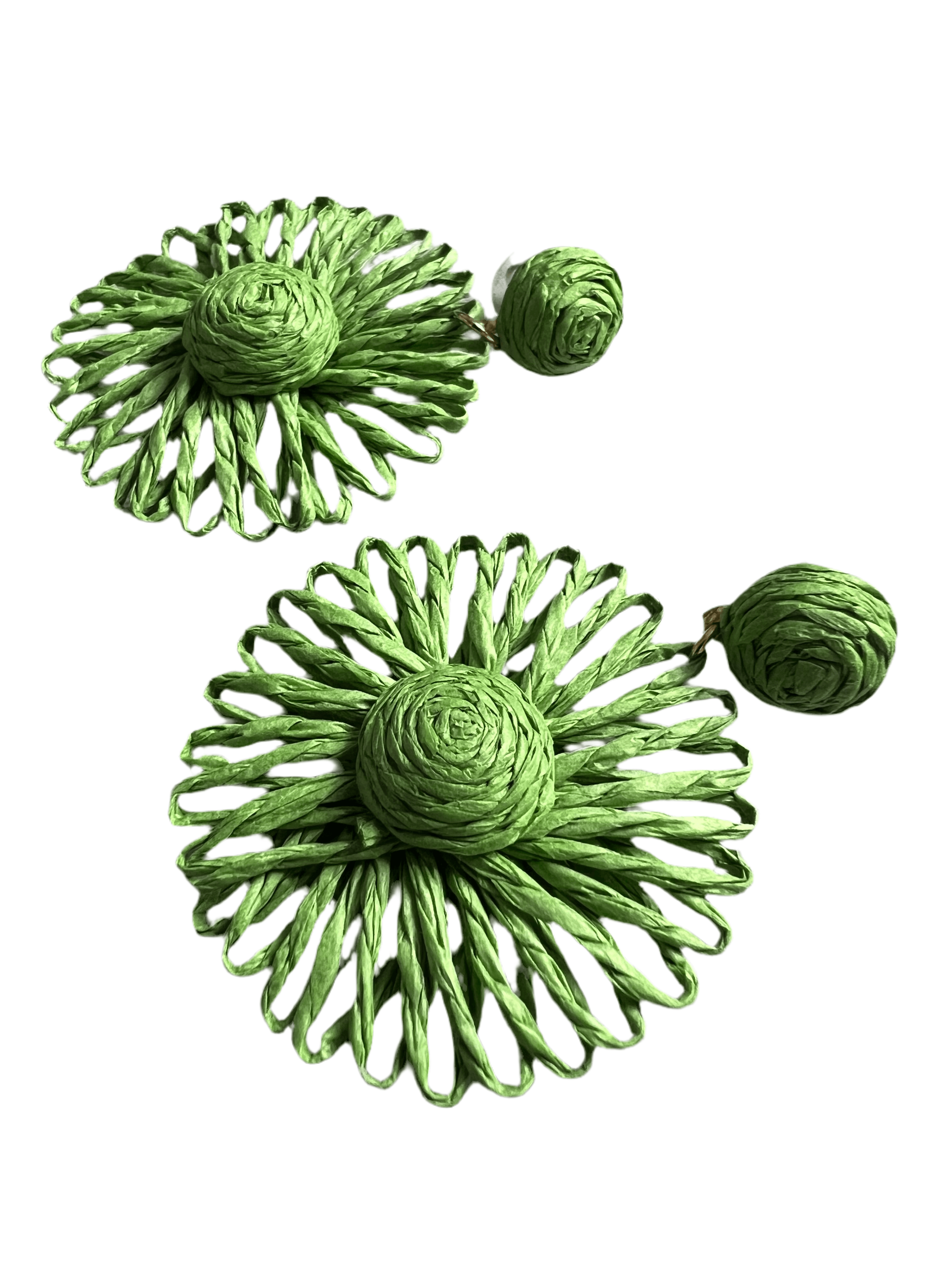 Boucles d’oreilles MARGAUX fleurs vertes raphia - Créations Uniques