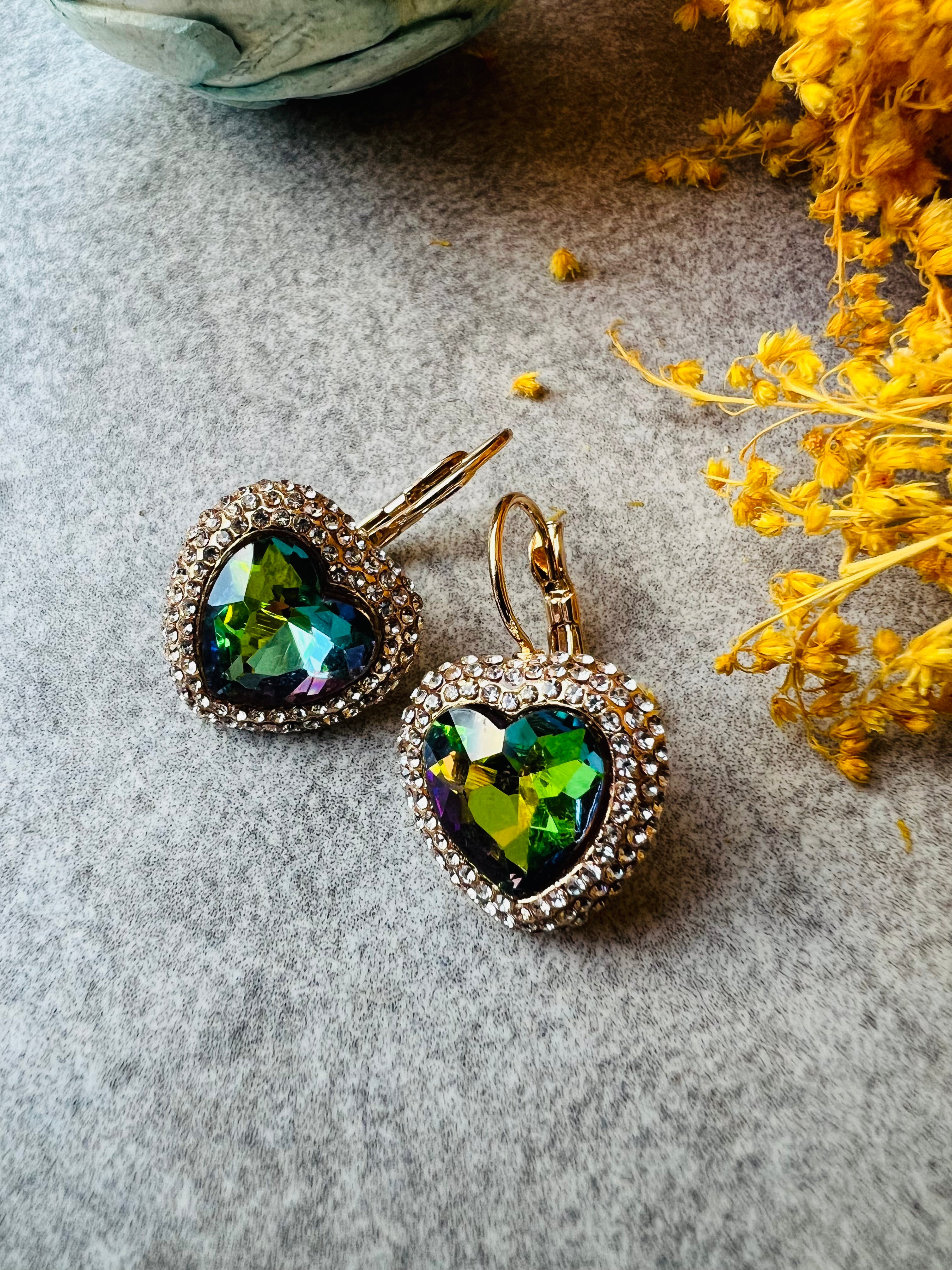 Boucles d’oreilles RONNIE cœurs reflets strass crochets dormeuses - Créations Uniques