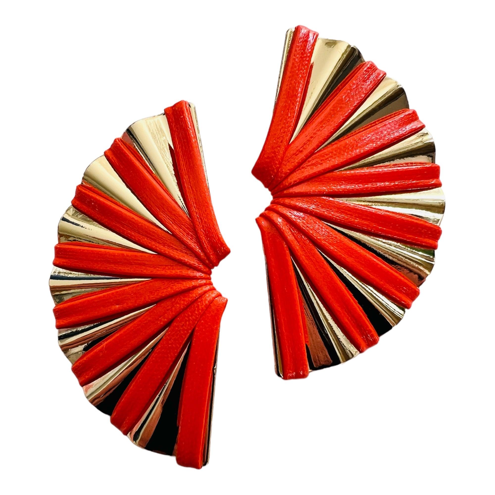 Boucles d’oreilles PENELOPE éventail orange et doré - Créations Uniques