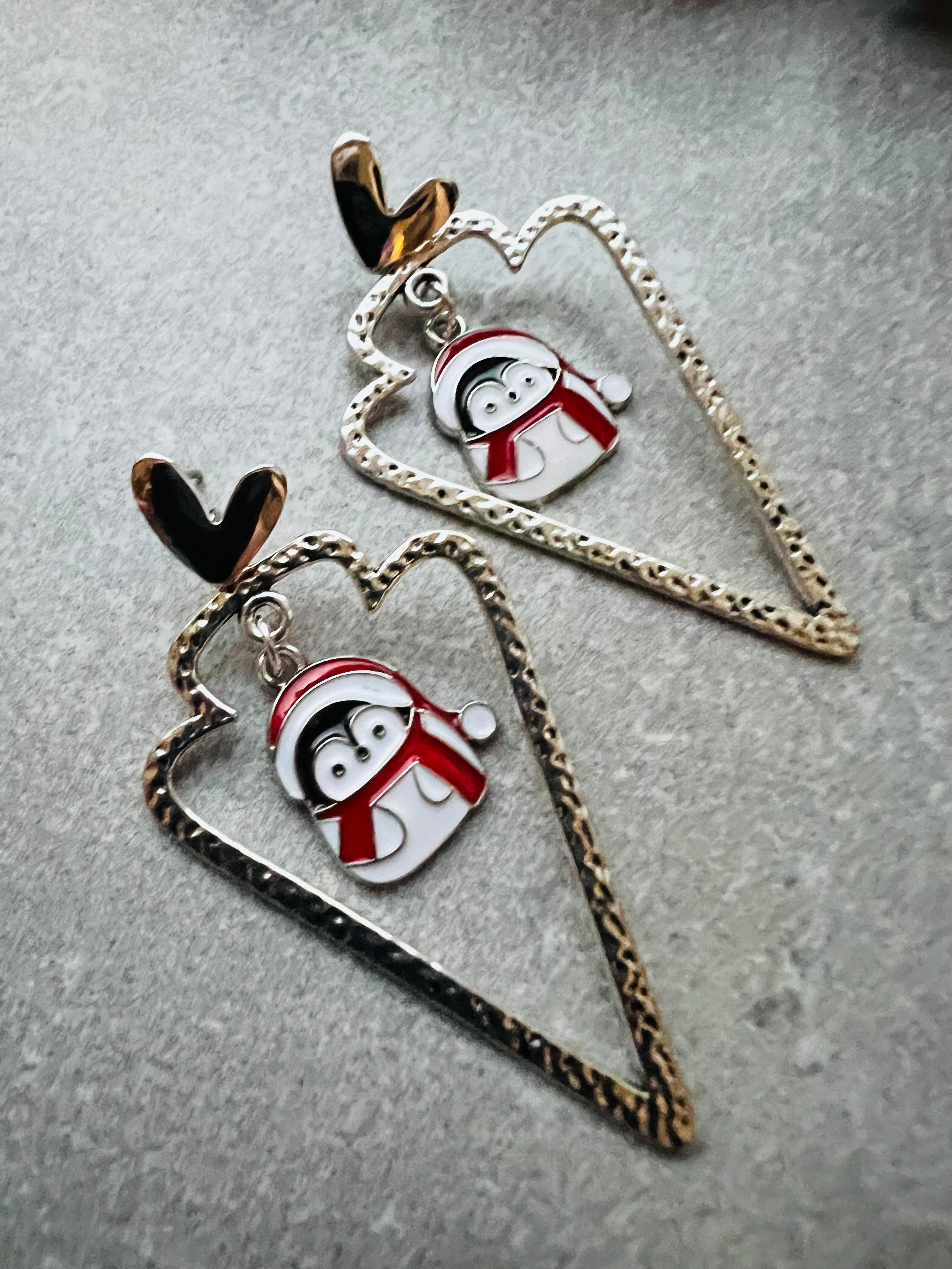 Boucles d’oreilles argentées MARA pingouins thème Noël - Créations Uniques - Créations Uniques