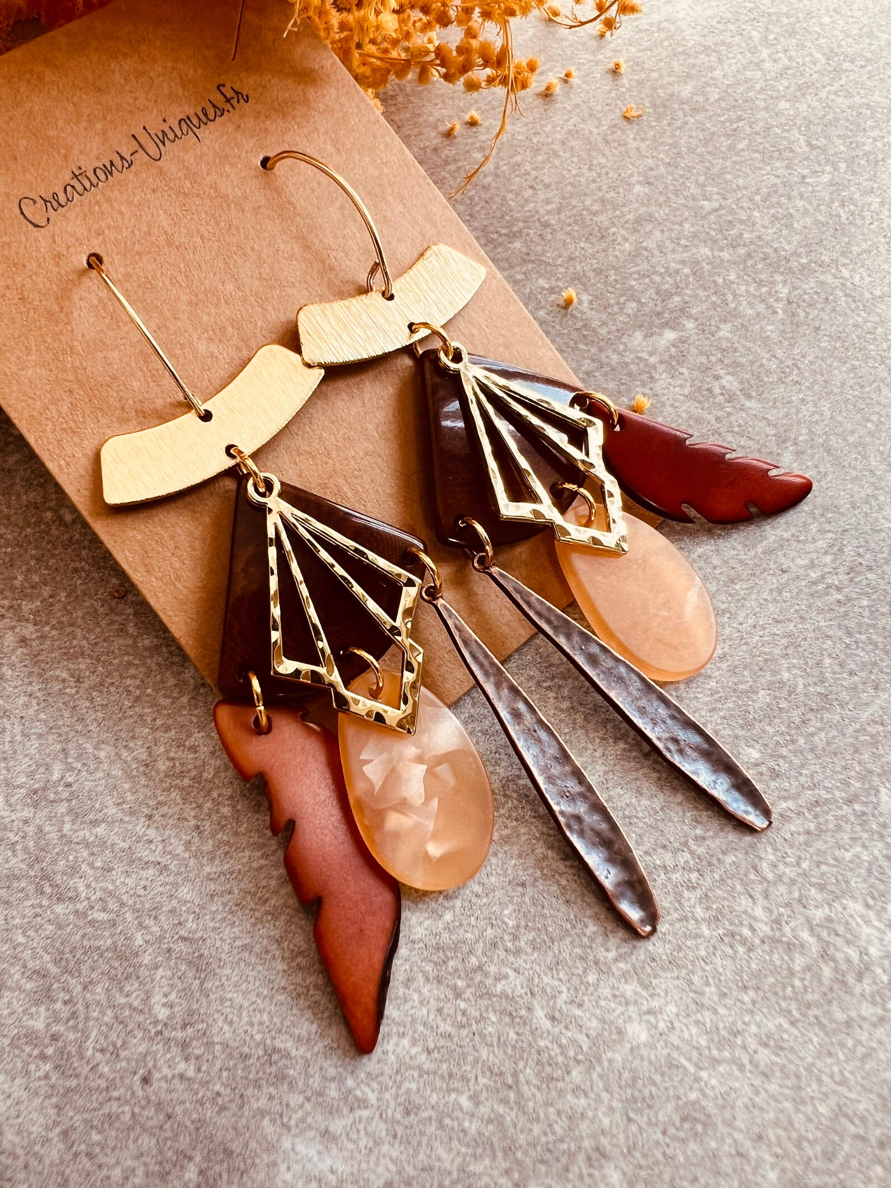 Boucles d’oreilles LIZZY style ethnique et bohème - fait main - Créations Uniques - Créations Uniques