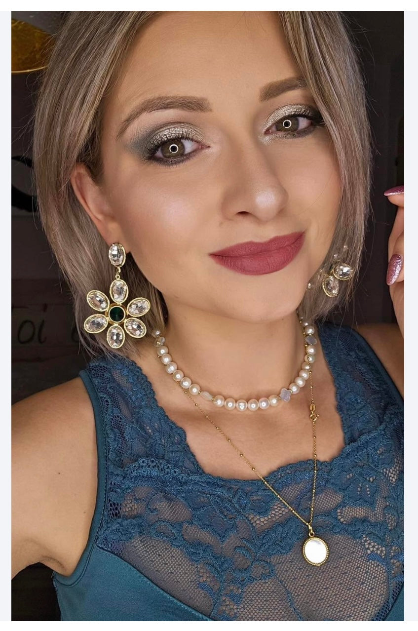 Boucles d’oreilles MAEVA fleurs brillantes blanches - Créations Uniques