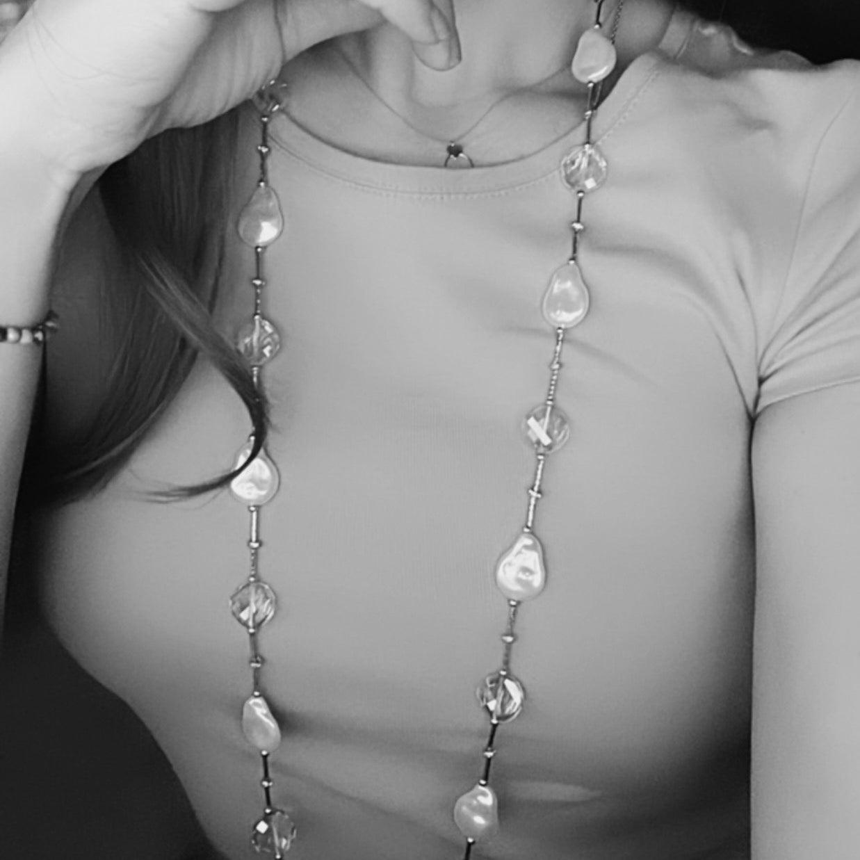 Collier argenté ASHLEY perles blanc nacré - Créations Uniques