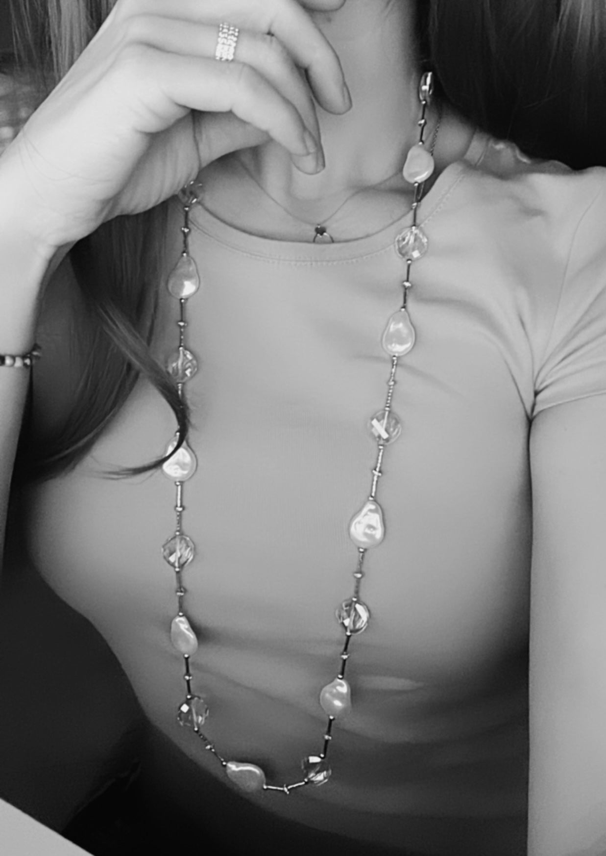 Collier argenté ASHLEY perles blanc nacré - Créations Uniques