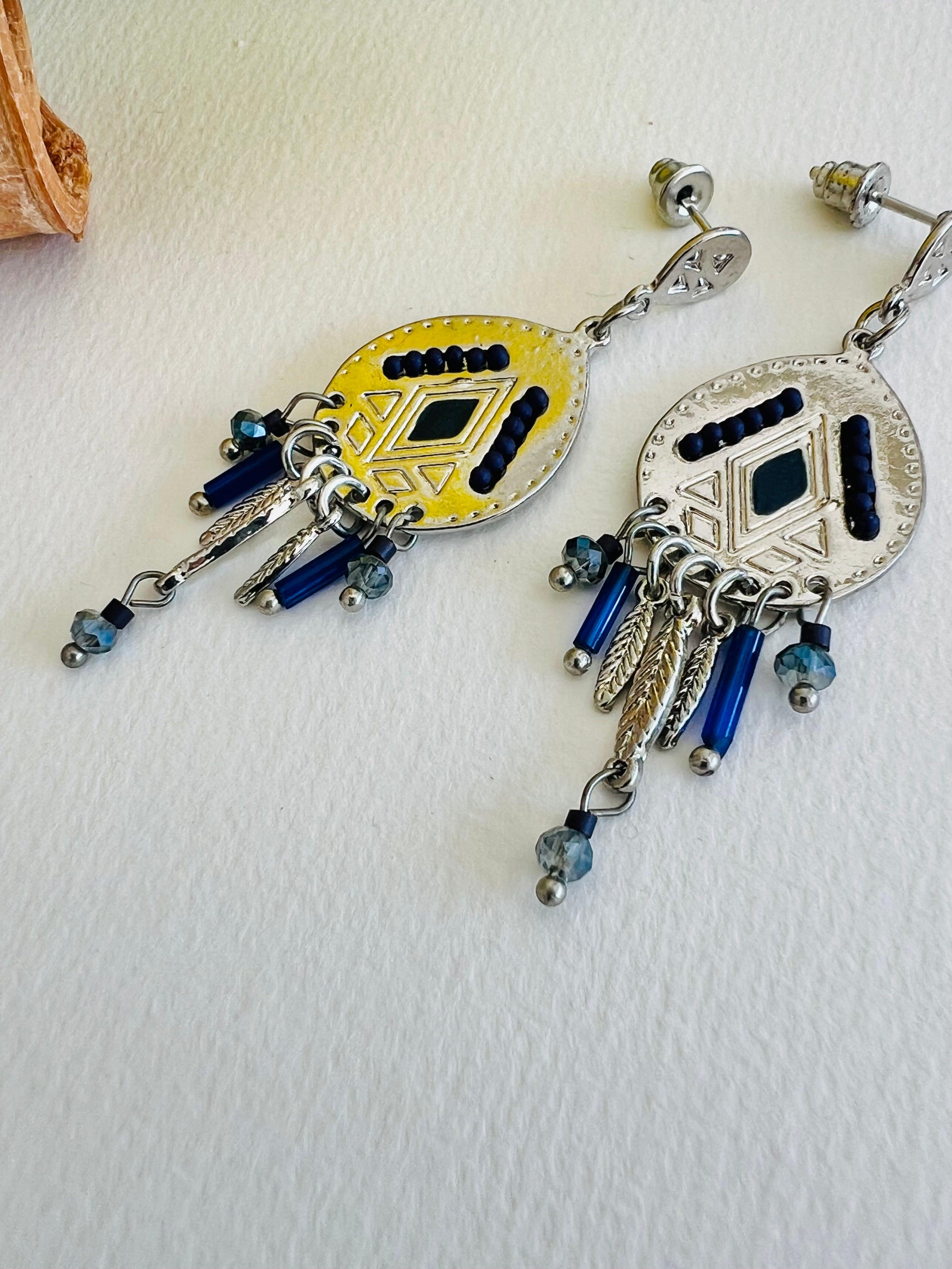 Boucles d’oreilles GIGI argentées et bleu marine - Créations Uniques