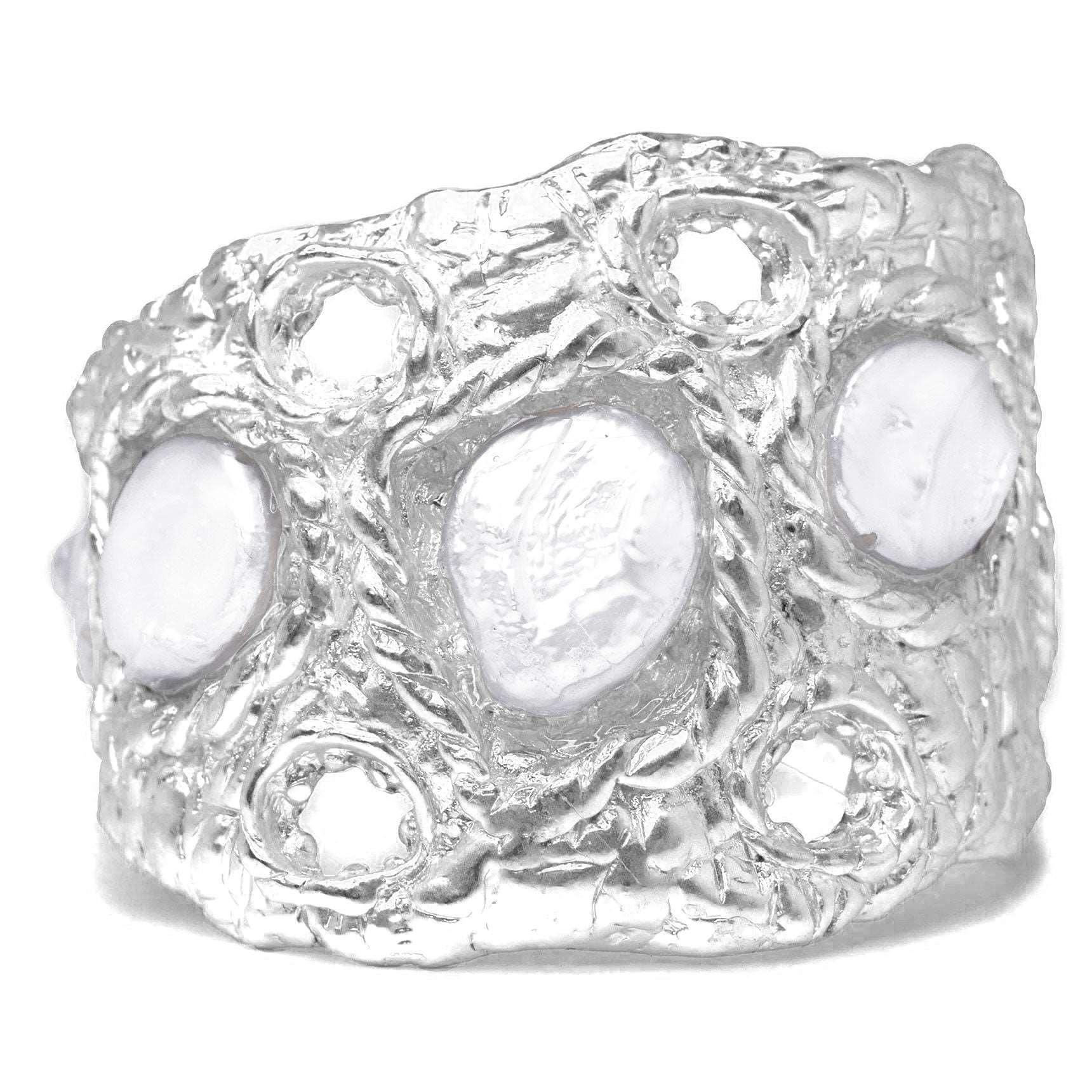 B74620 Bracelet manchette texturée perle - Karine Sultan - Créations Uniques