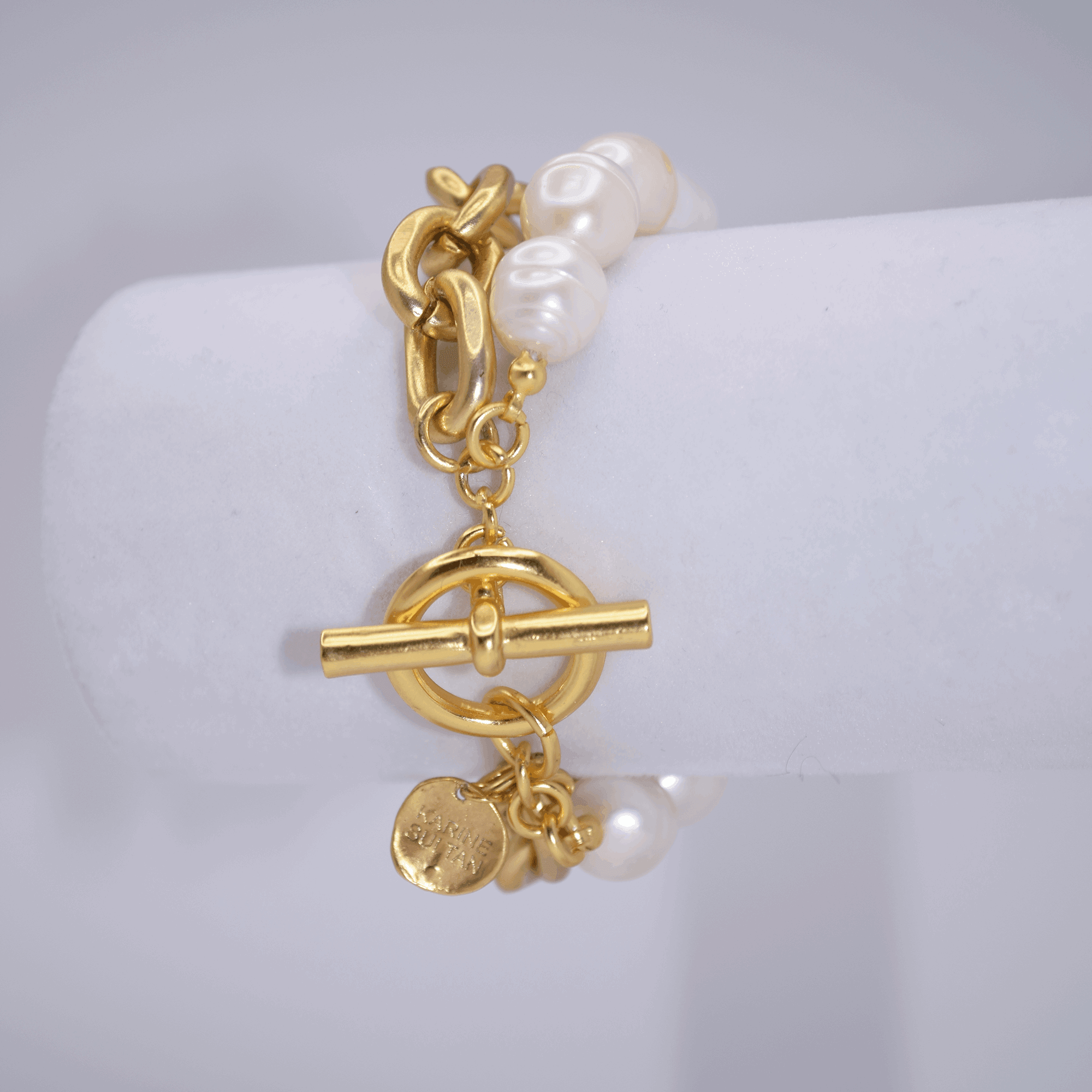 B75502 Bracelet superposé perles et chaîne forçat - Karine Sultan - Créations Uniques