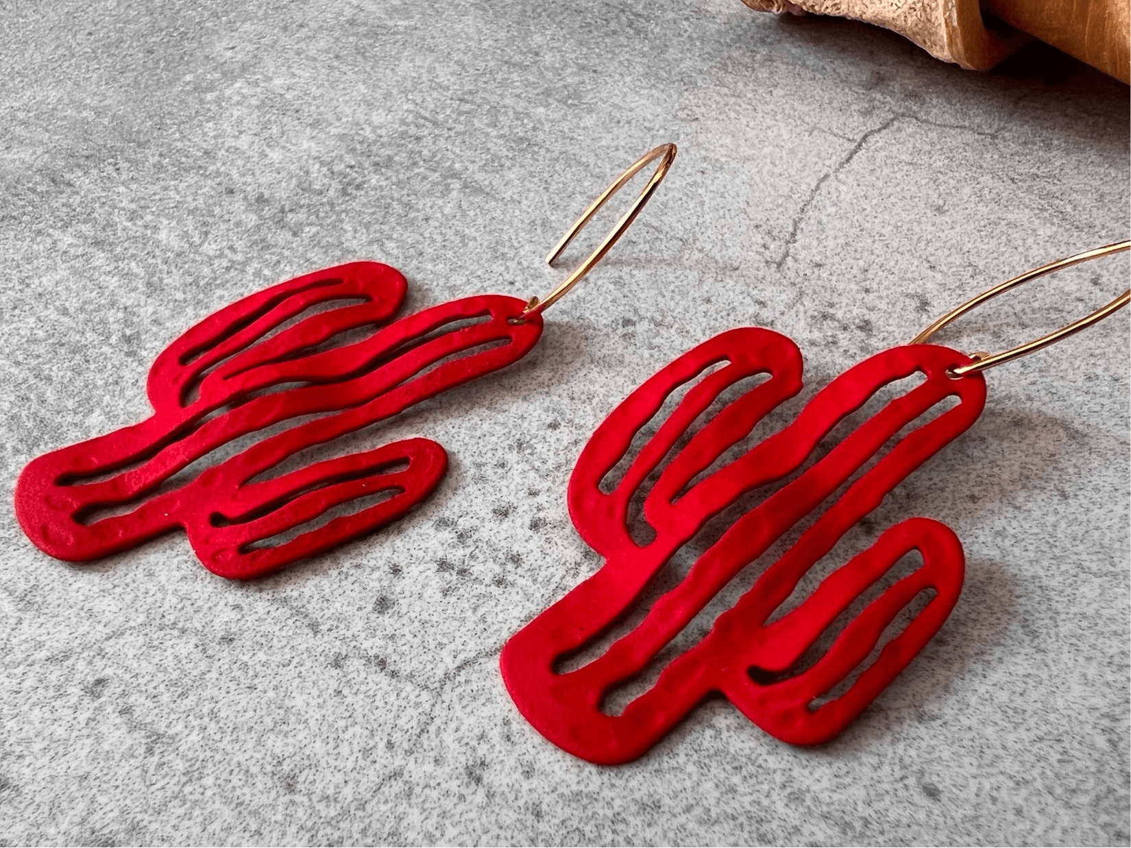 Boucles d’oreilles CAMERON cactus rouge - Créations Uniques - Créations Uniques