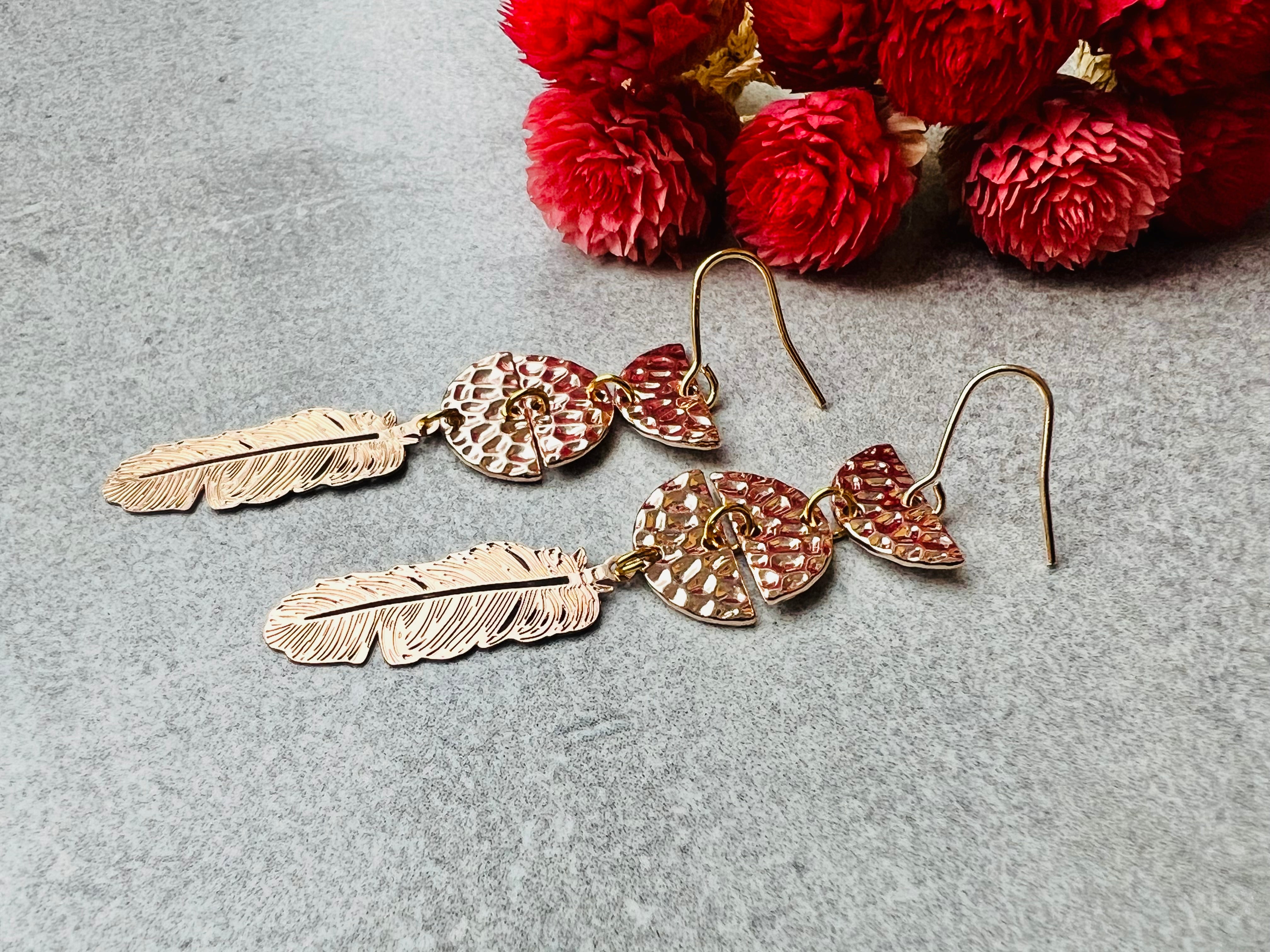 Boucles d’oreilles RANI plumes or rose - Créations Uniques - Créations Uniques