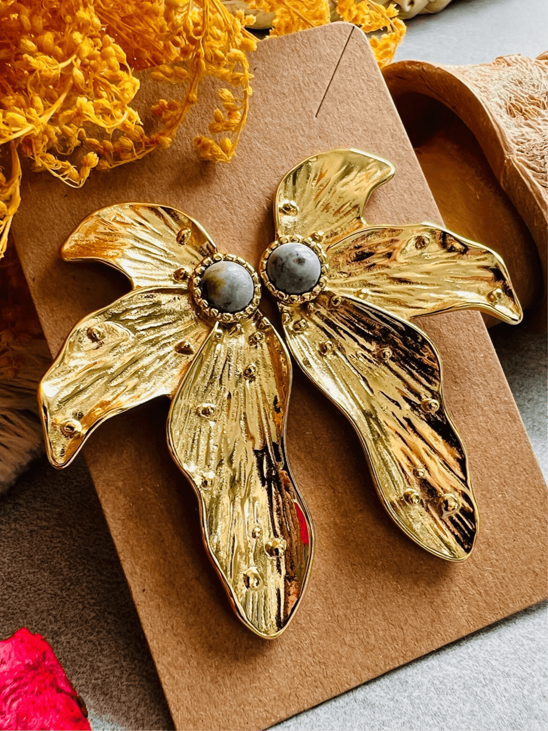 Boucles d’oreilles OLYMPE feuilles chic dorées amazonite. - Créations Uniques