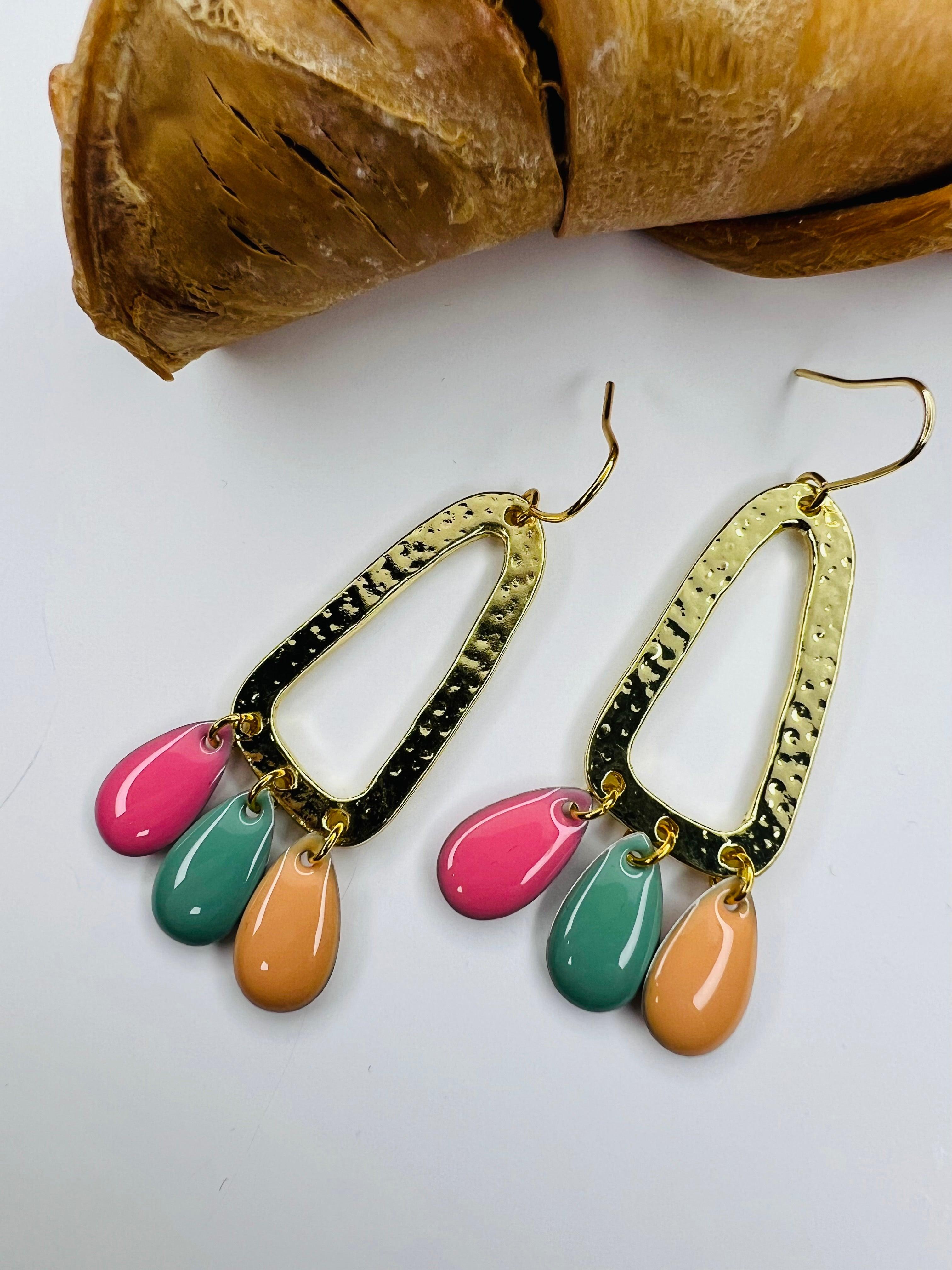 Boucles d’oreilles DIANE gouttes tricolores - Créations Uniques - Créations Uniques