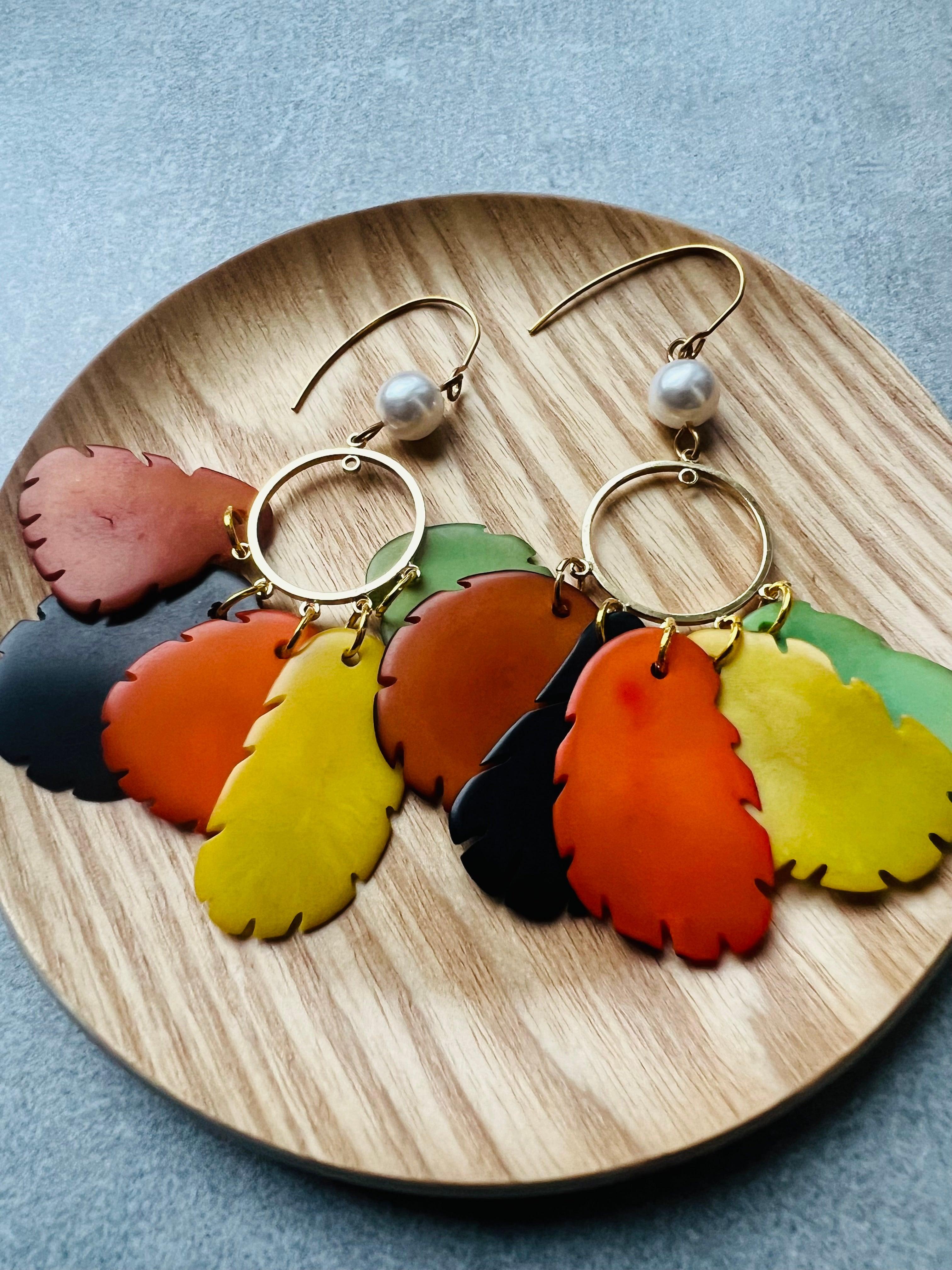 Boucles d’oreilles SANDRINE tagua couleurs d’automne - Créations Uniques - Créations Uniques