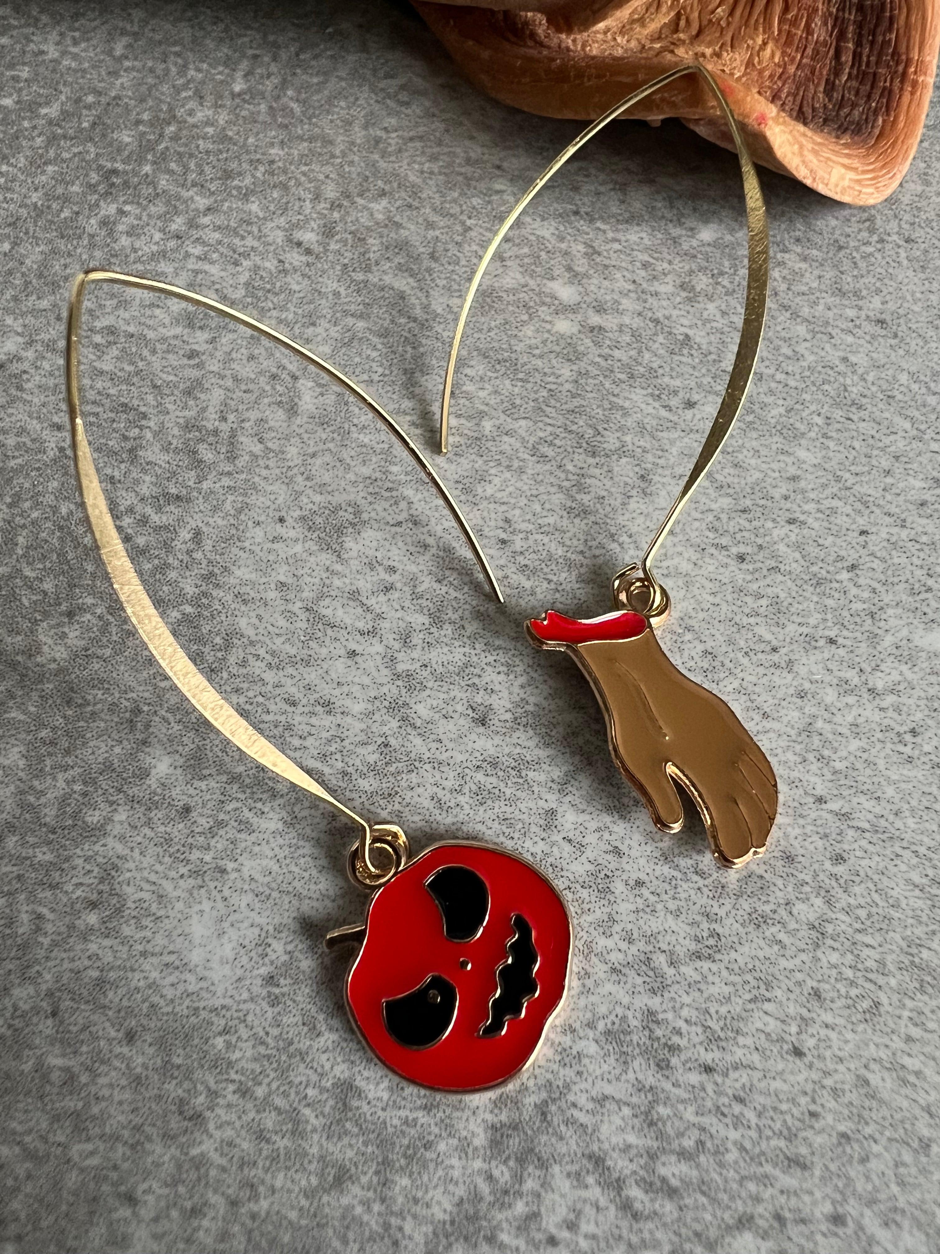 Boucles d’oreilles HALLOWEEN asymétriques oranges et rouges - Créations Uniques - Créations Uniques