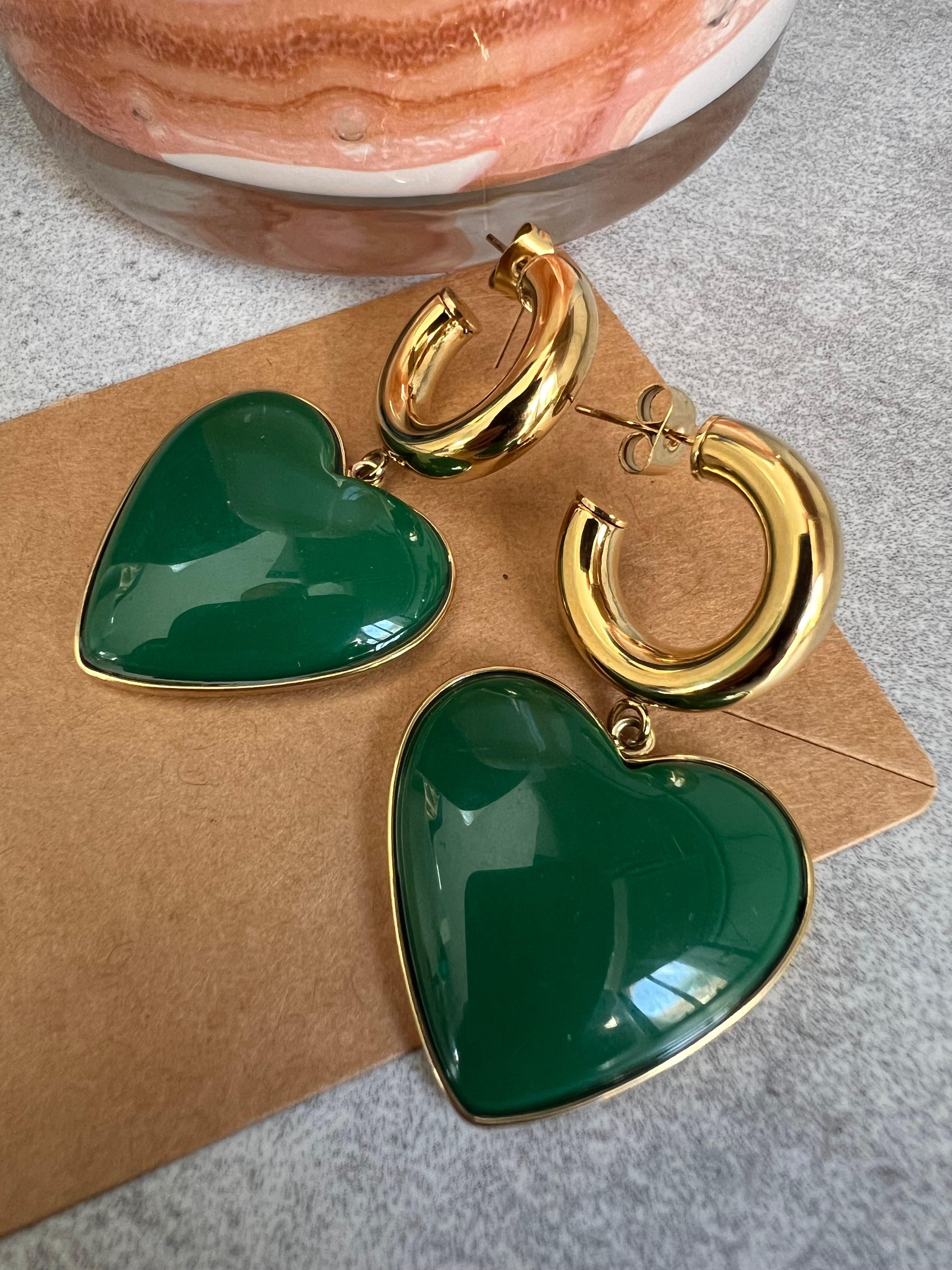 Boucles d’oreilles ADDISON Cœurs vert sapin - Créations Uniques