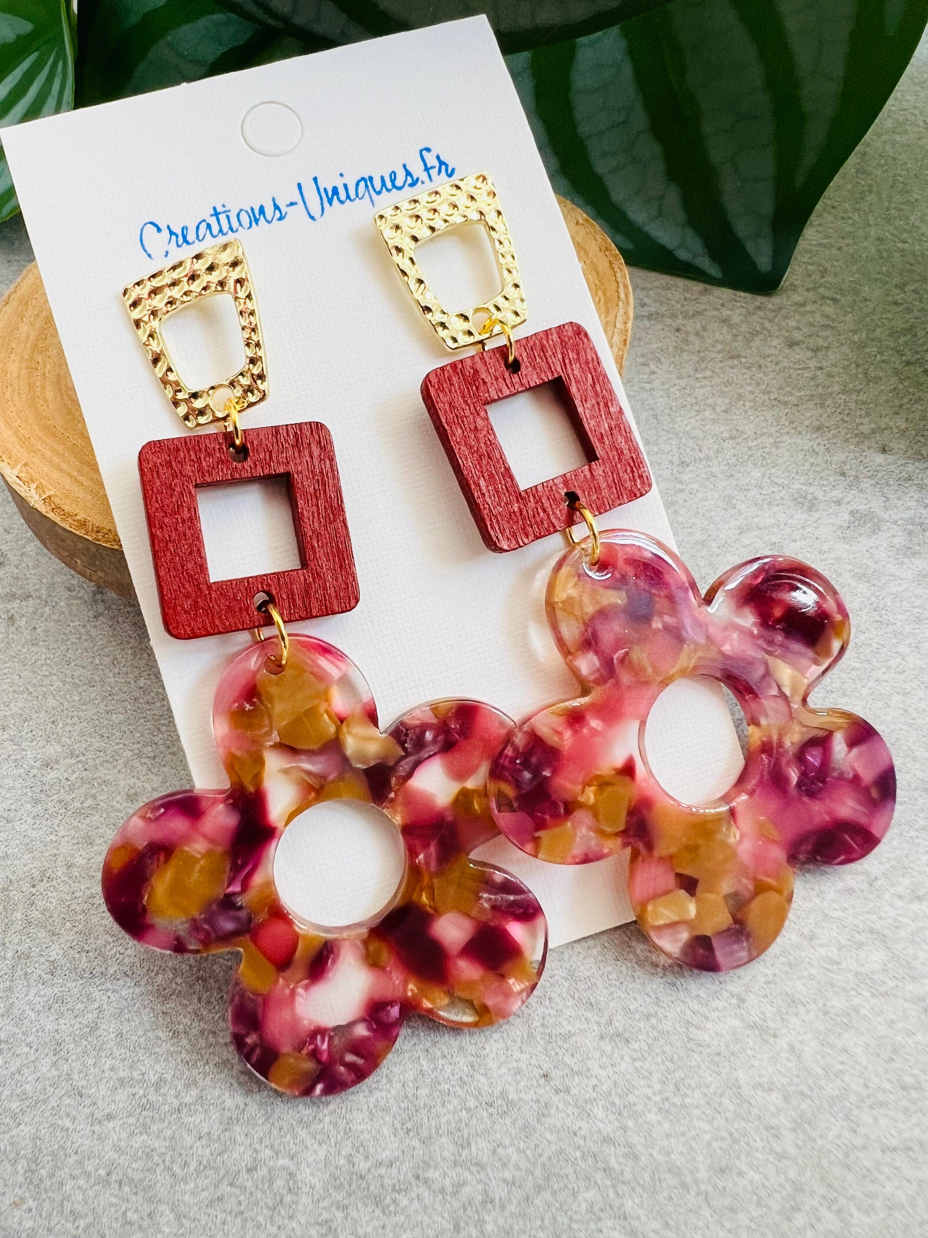 Boucles d’oreilles ANDREANNE fleurs résine - Créations Uniques - Créations Uniques