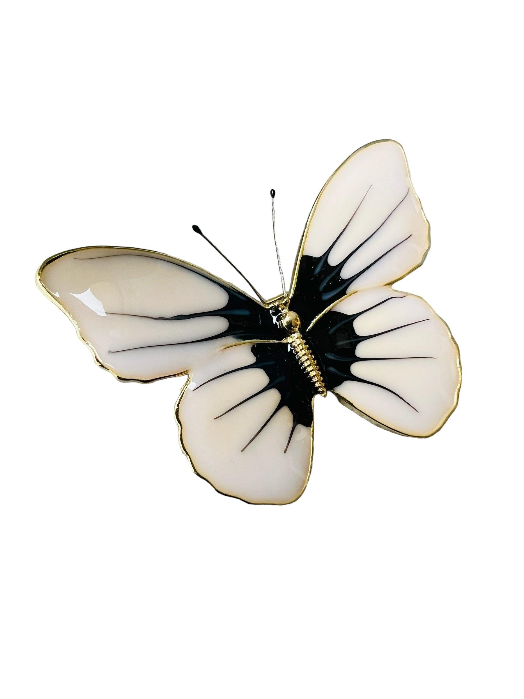 Broche ALICIA papillon beige et noir - Créations Uniques