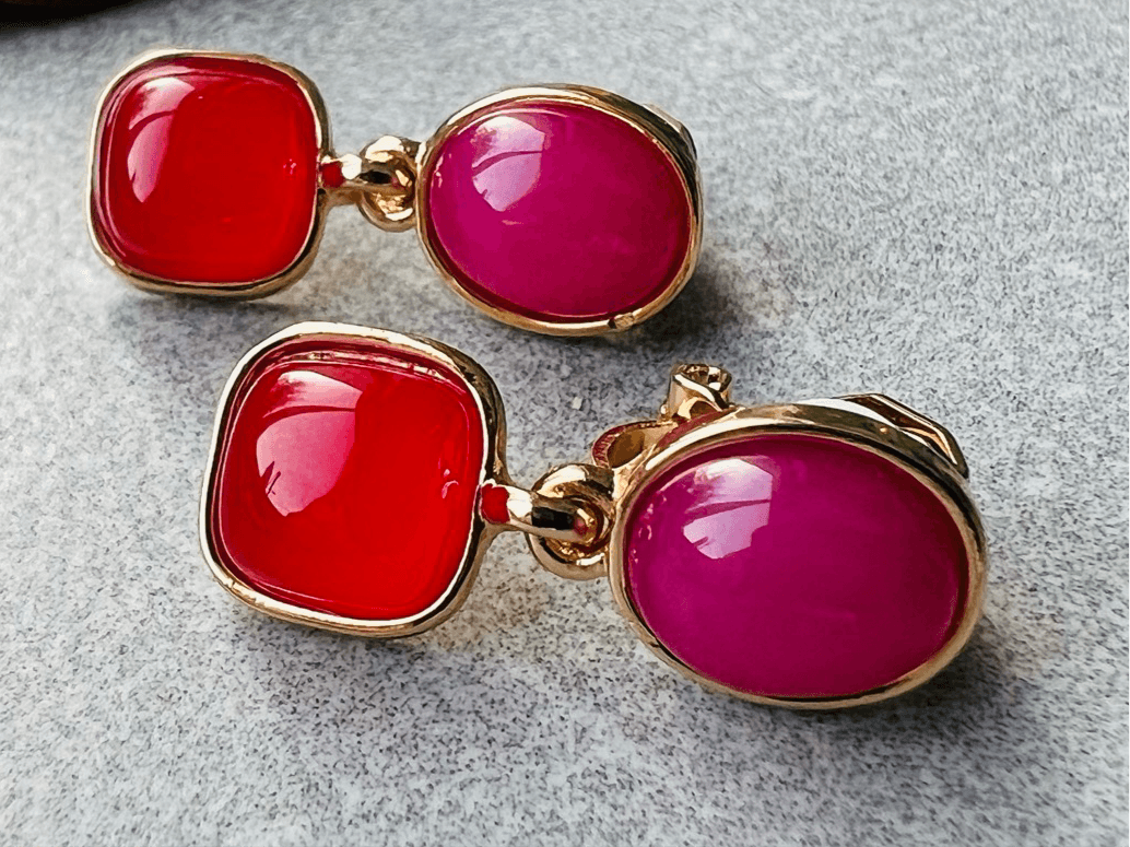 Clips courts JOSETTE rouge et rose Fushia - Créations Uniques