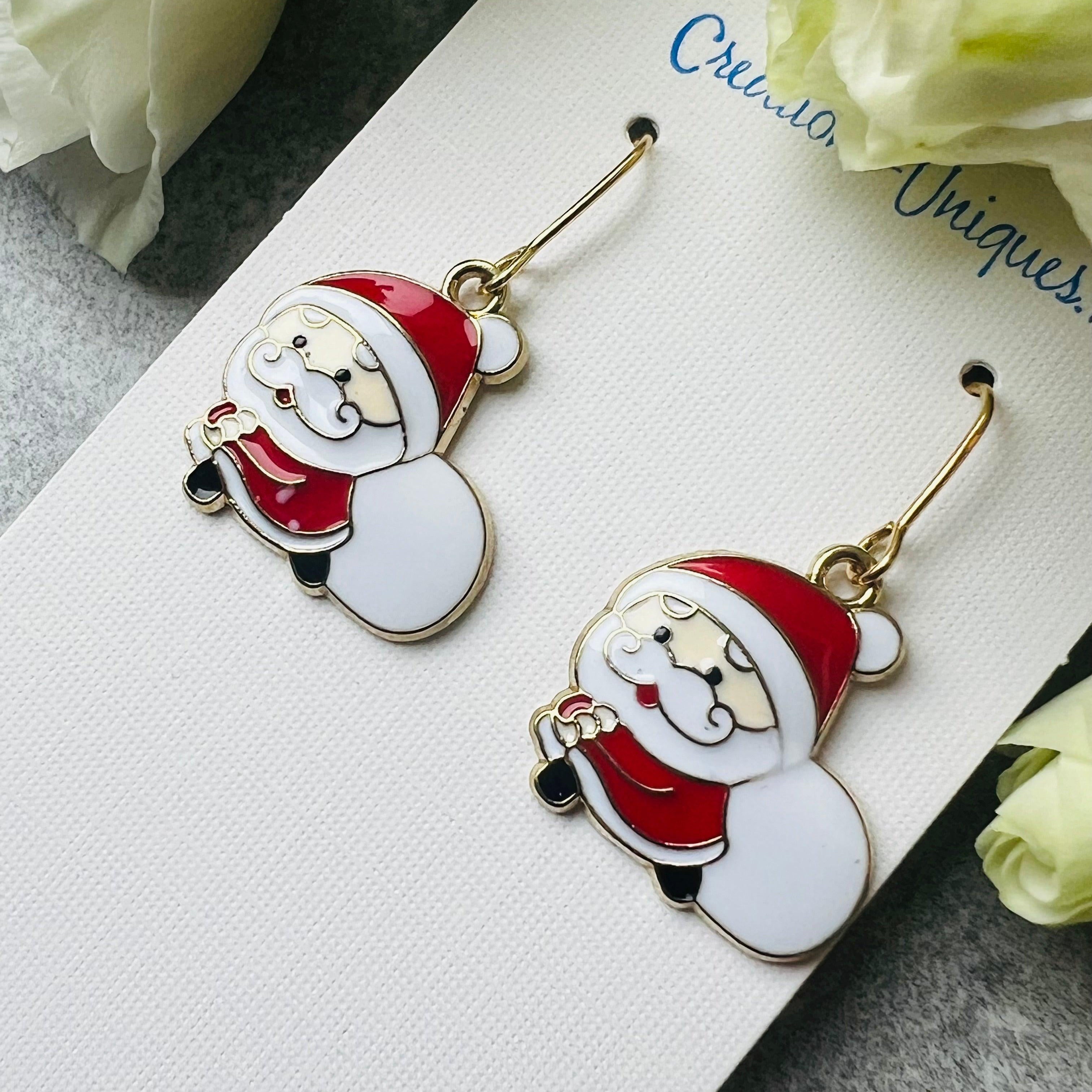 Boucles d’oreilles Père Noël rouge et blanc - Créations Uniques - Créations Uniques