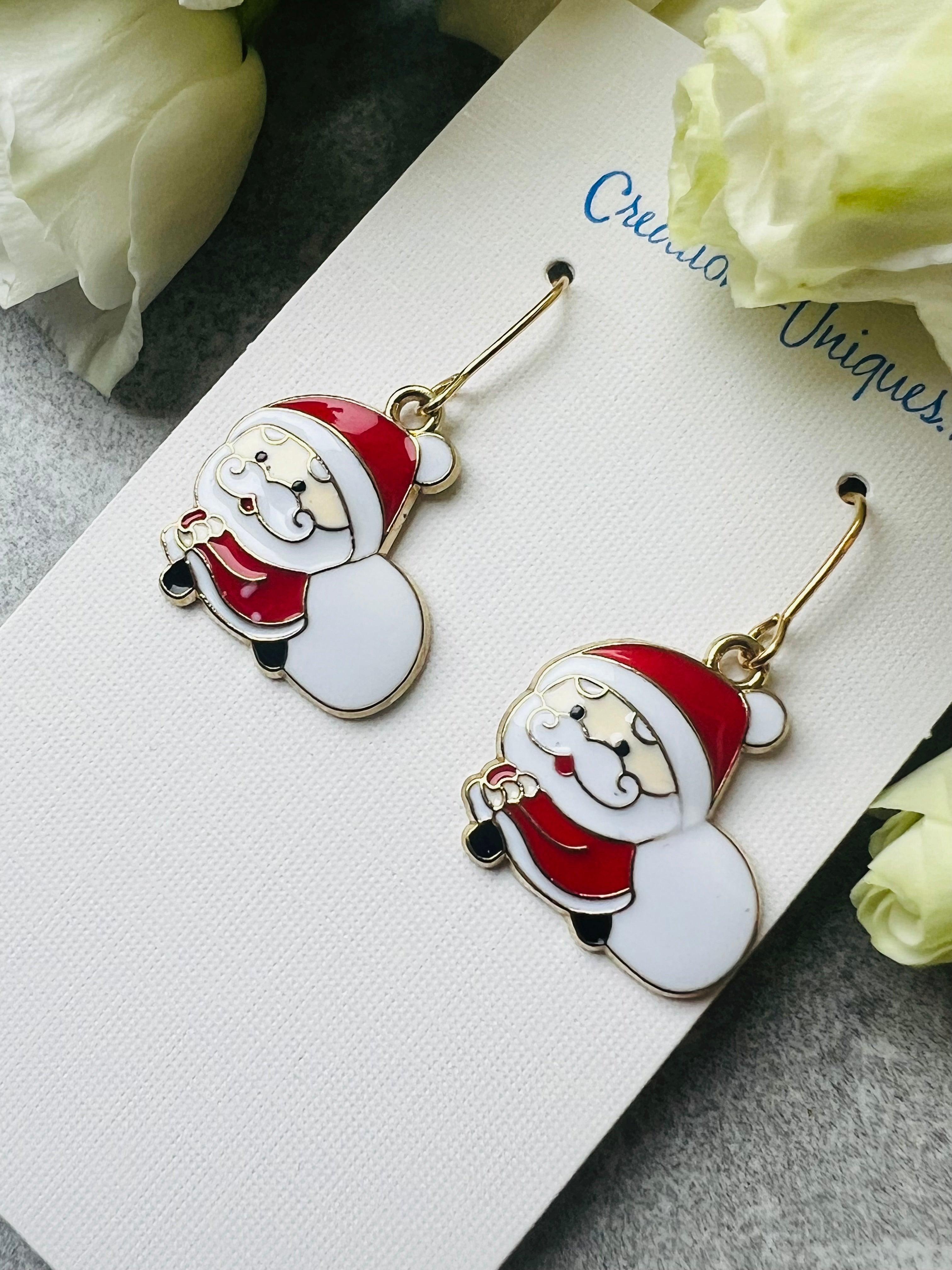 Boucles d’oreilles Père Noël rouge et blanc - Créations Uniques - Créations Uniques