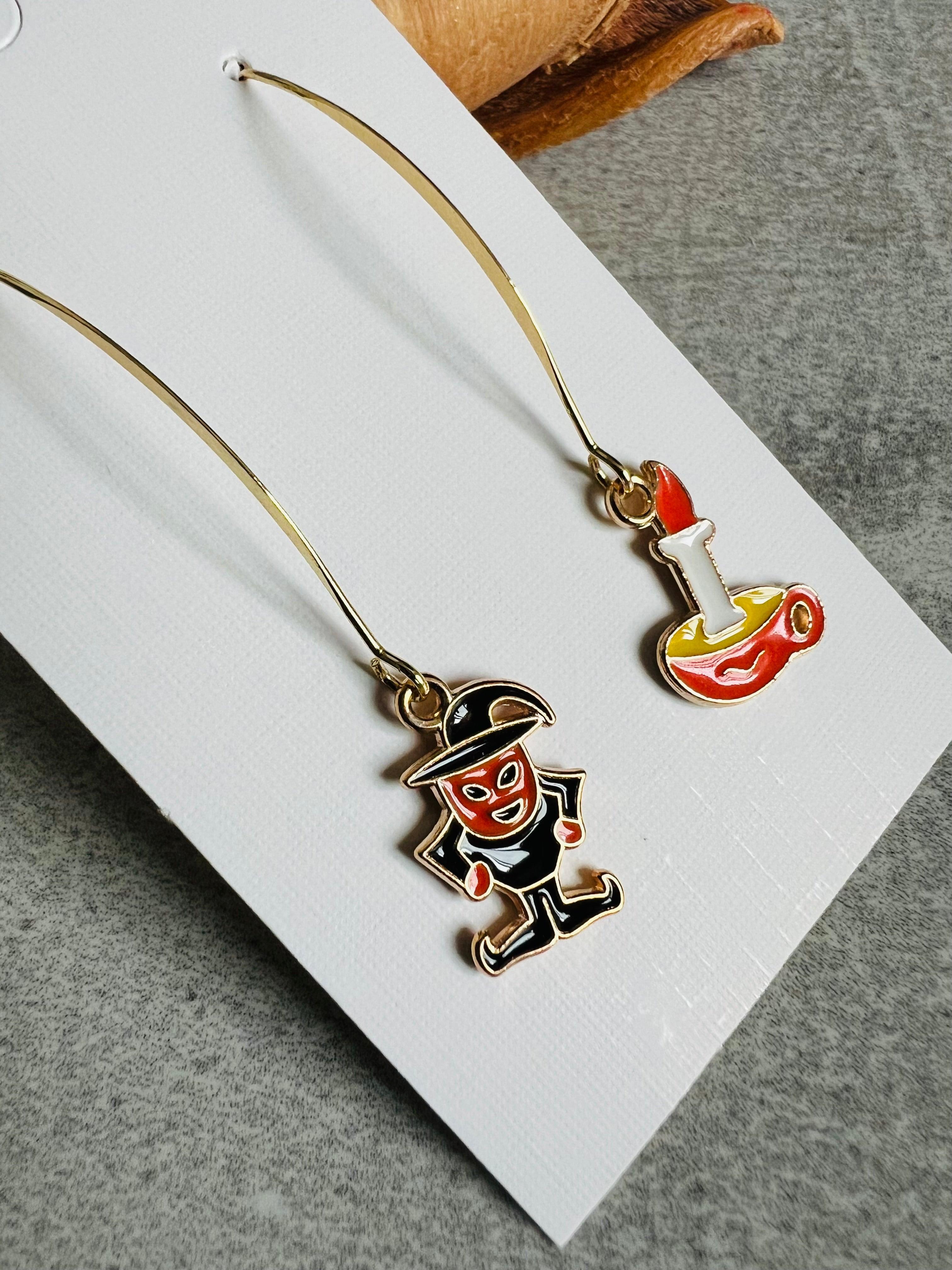 Boucles d’oreilles HALLOWEEN asymétriques oranges et rouges - Créations Uniques - Créations Uniques