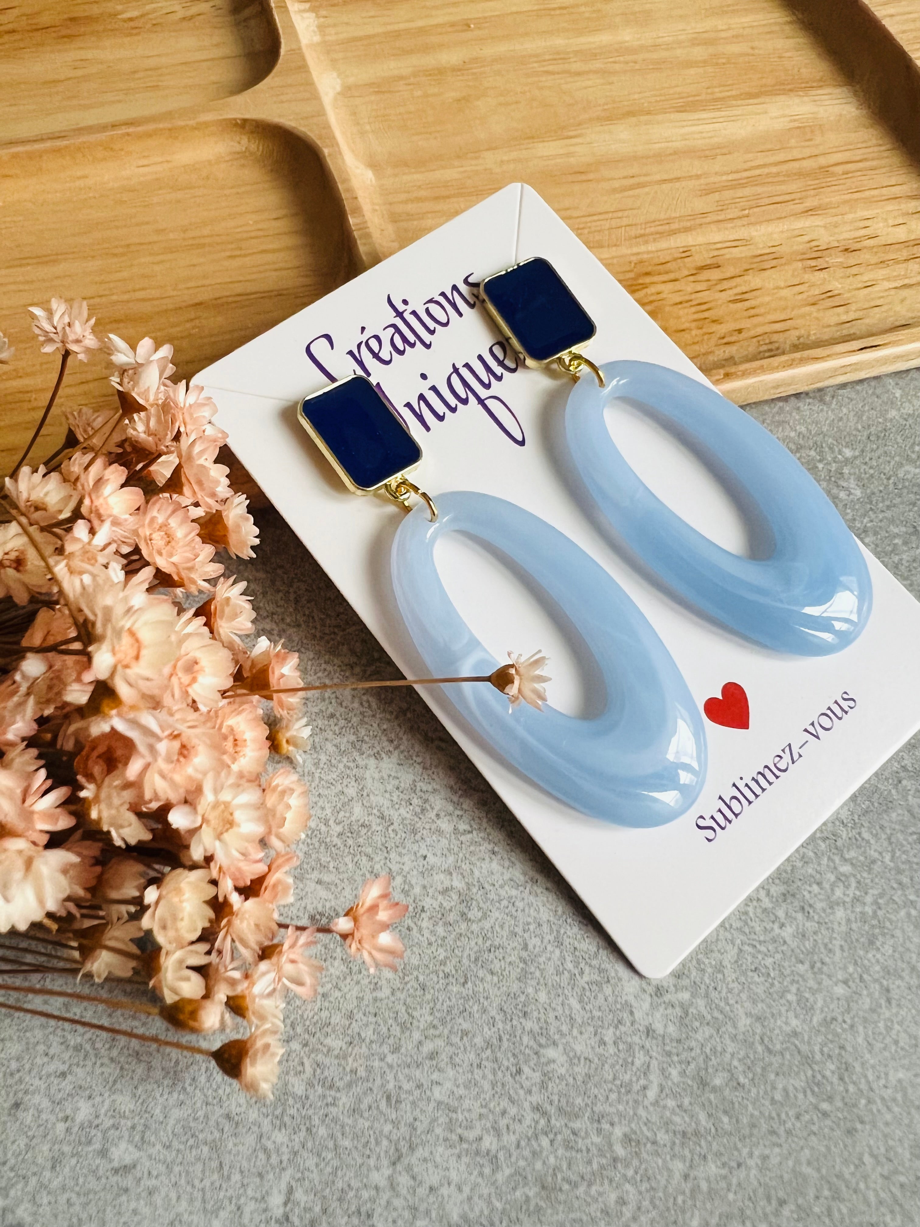 Boucles d’oreilles MARIANNE duo de bleu - Créations Uniques - Créations Uniques