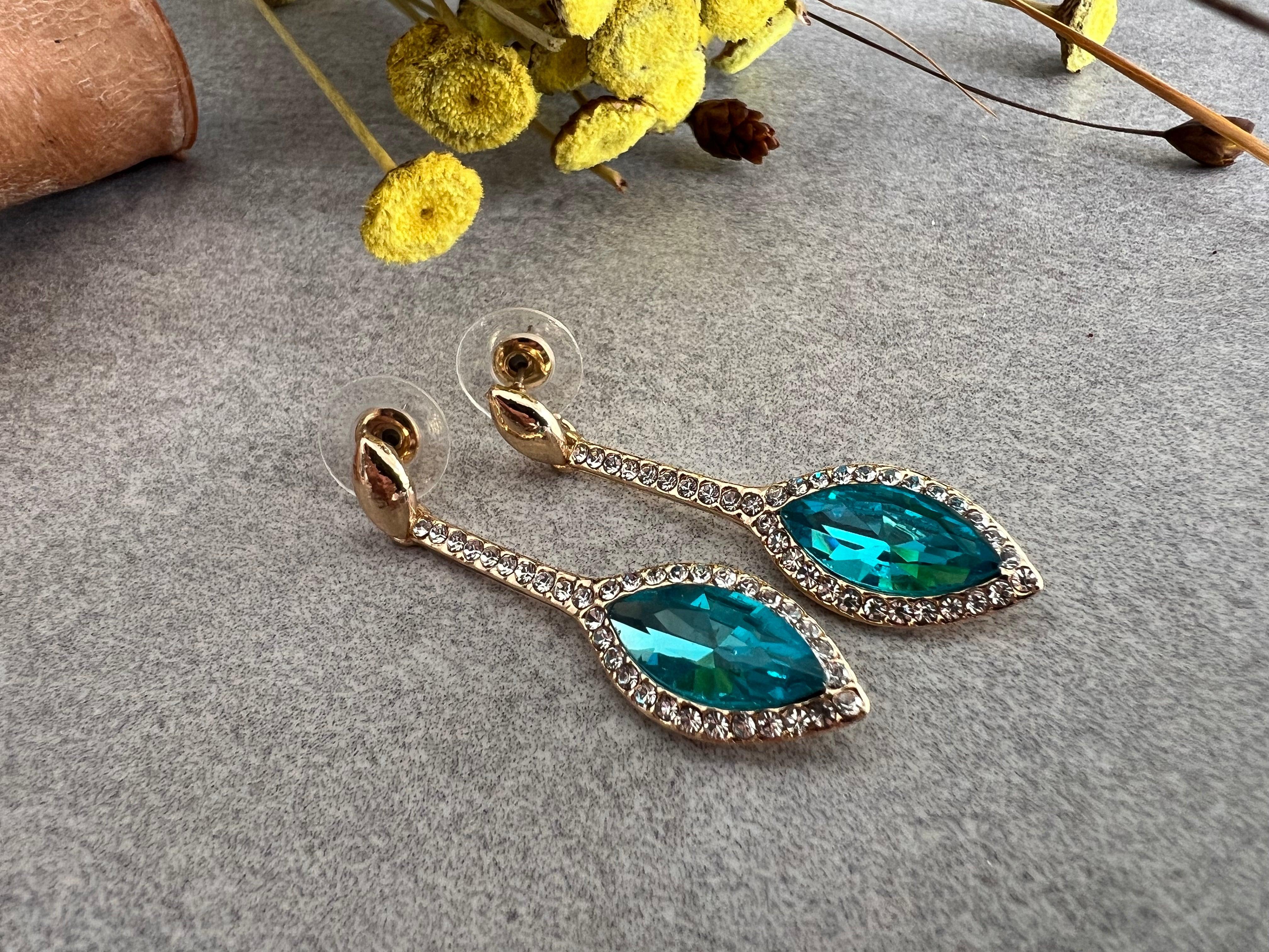 Boucles d’oreilles PERRINE bleue et strass - Créations Uniques