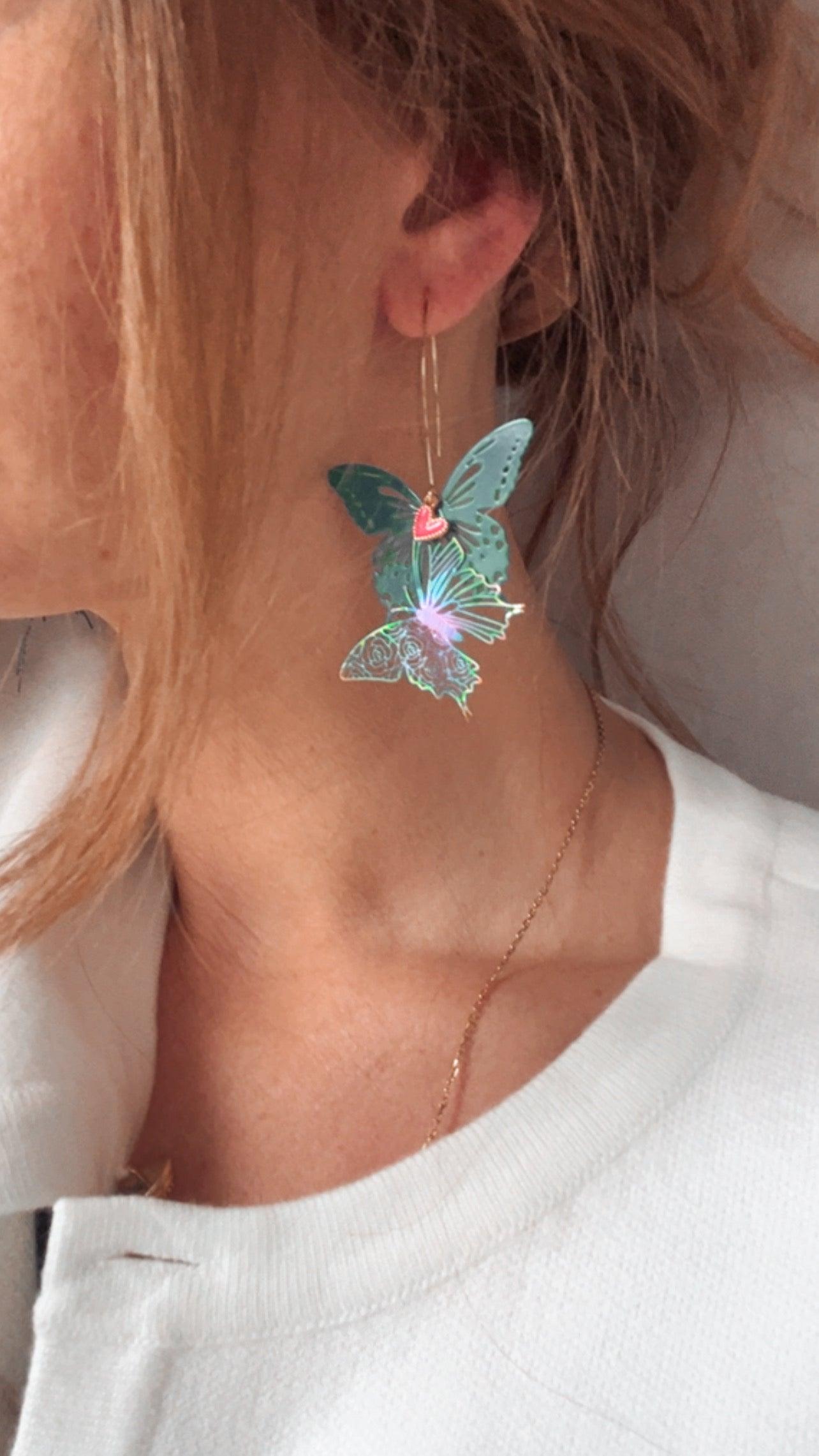 Boucles d’oreilles MIRABEL papillons verts et violets - Créations Uniques - Créations Uniques