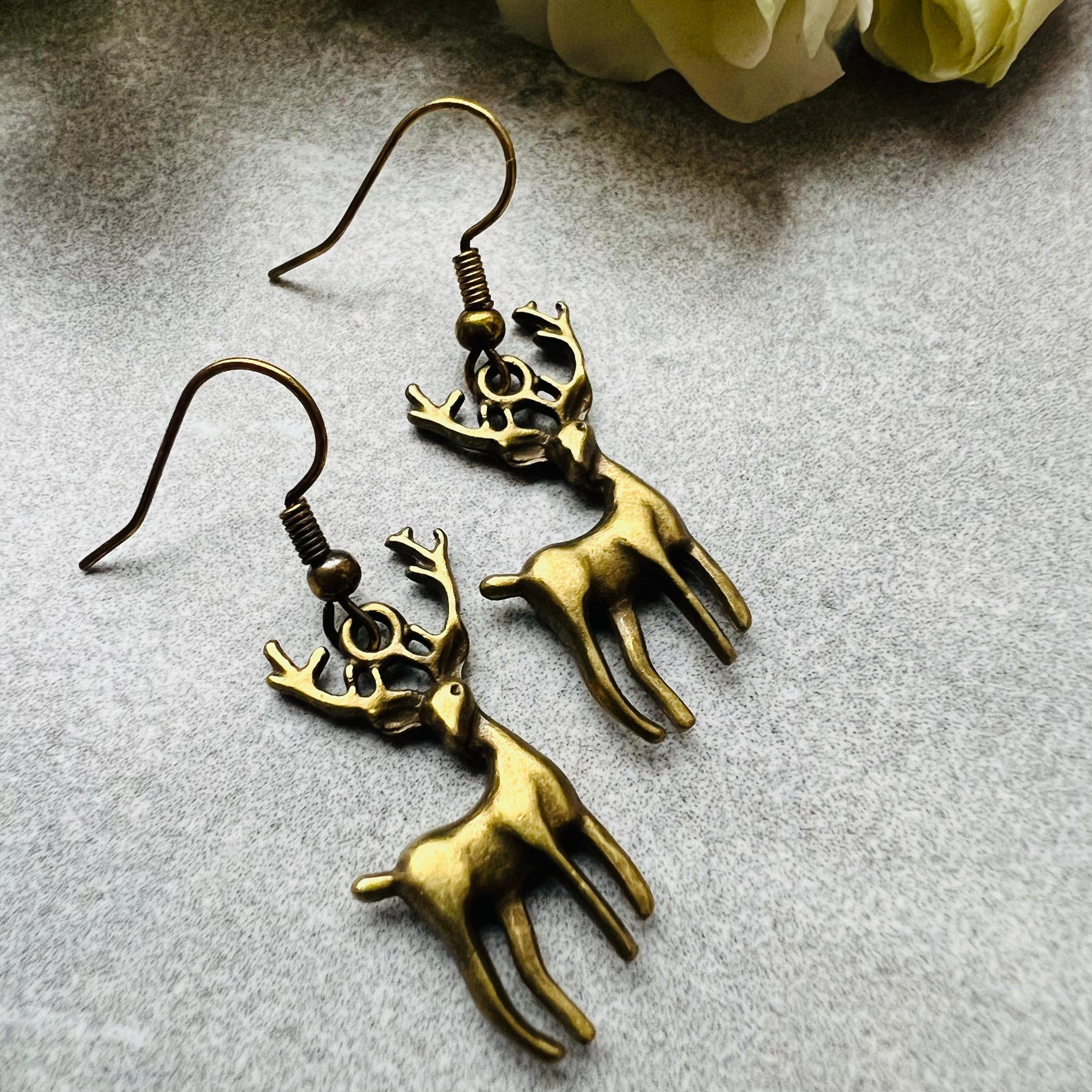 Boucles d’oreilles MARIEL Rennes de Noël bronze - Créations Uniques - Créations Uniques