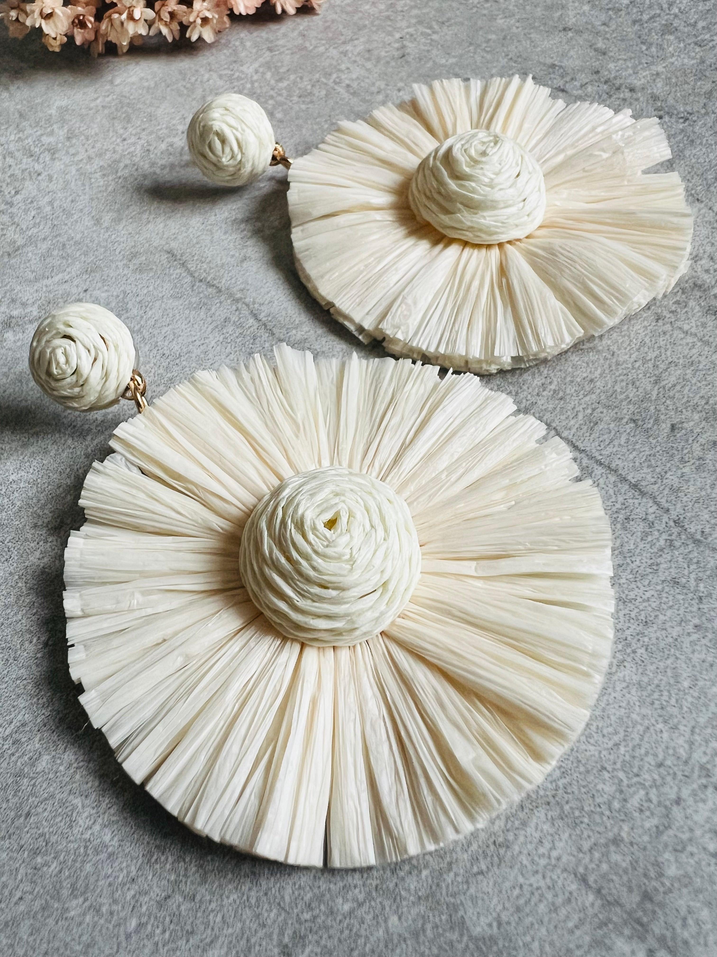 Boucles d’oreilles MOLLY raphia blanc crème - Créations Uniques