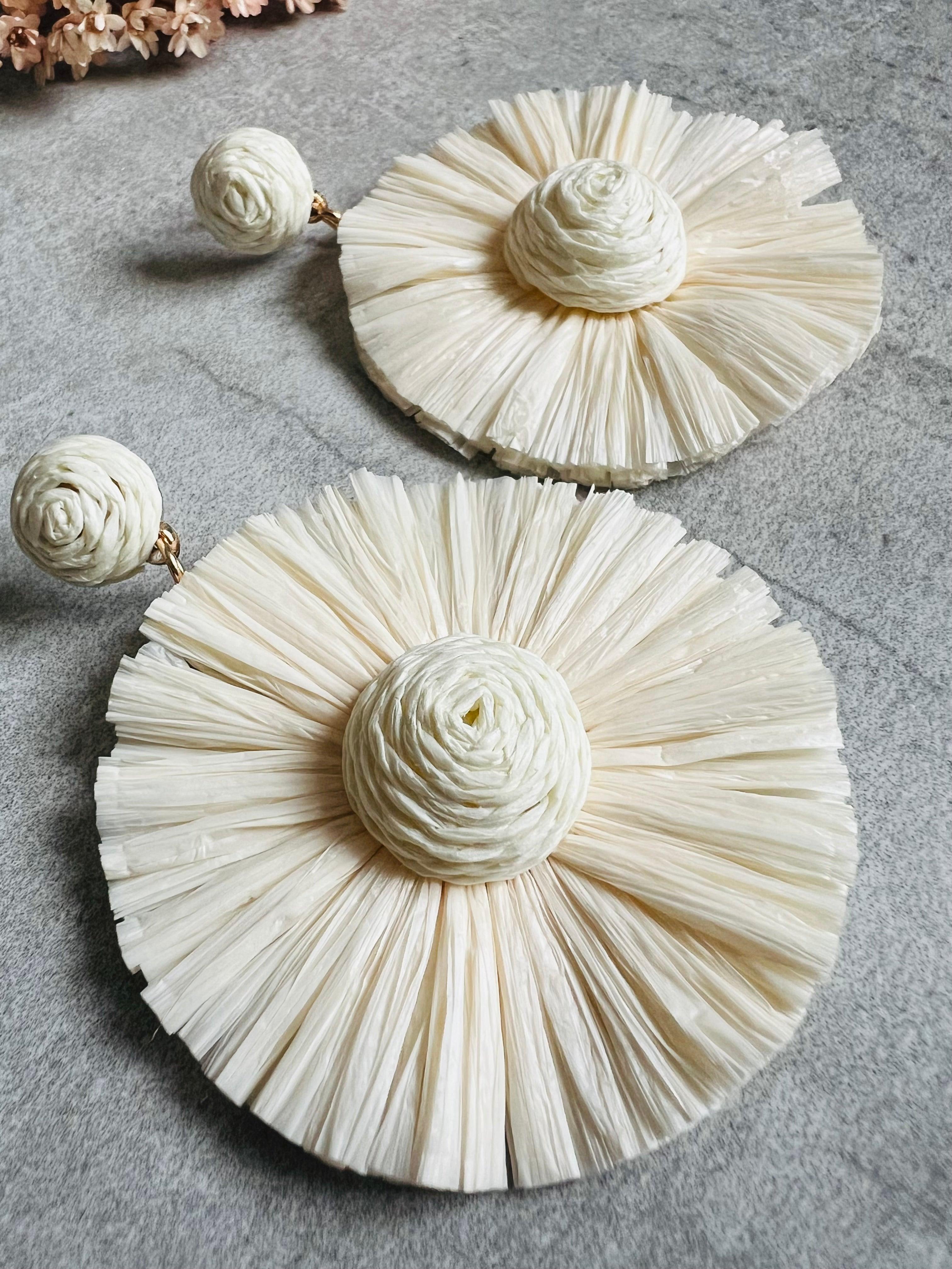 Boucles d’oreilles MOLLY raphia blanc crème - Créations Uniques