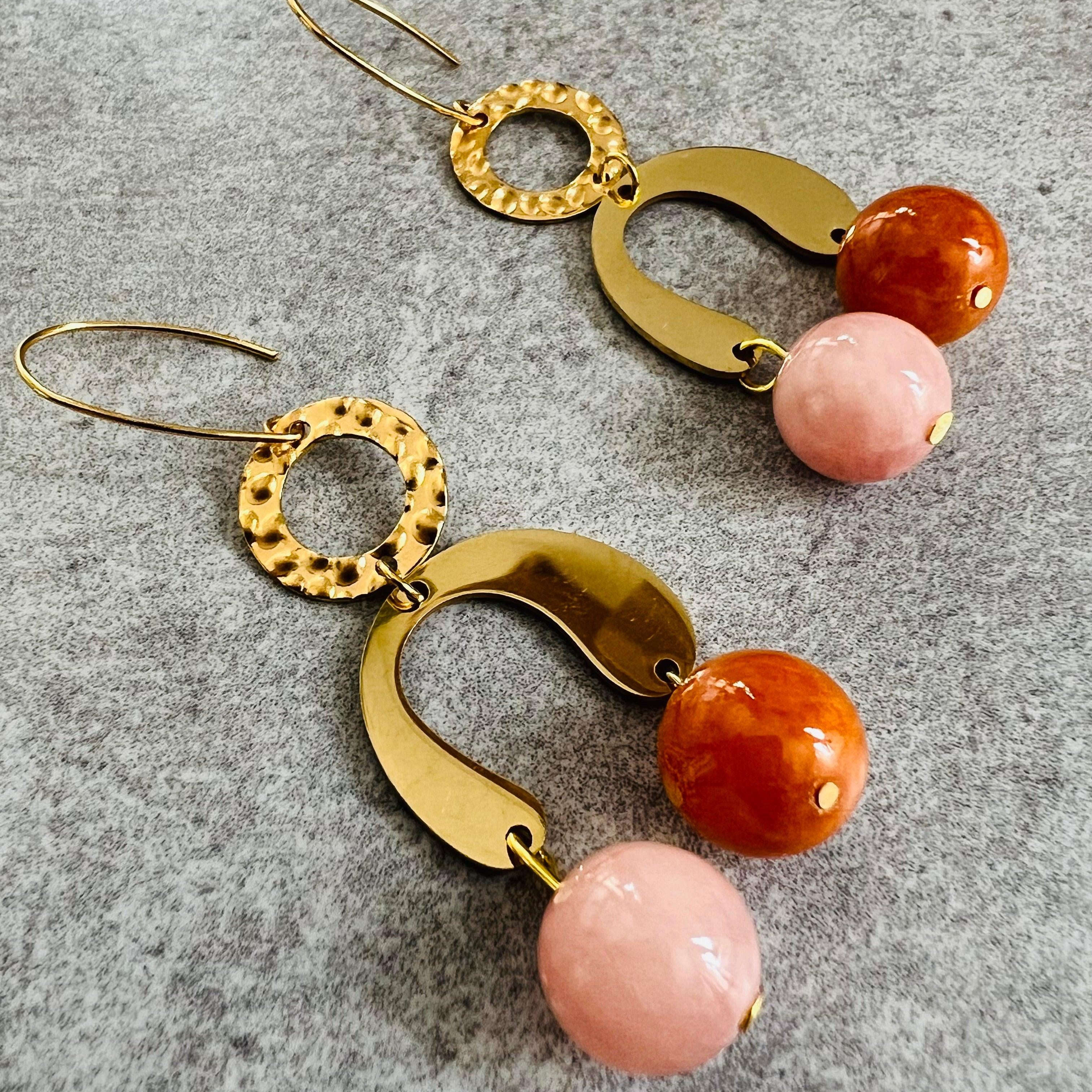 Boucles d’oreilles CLAIR perles oranges et roses (édition limitée) - Créations Uniques - Créations Uniques