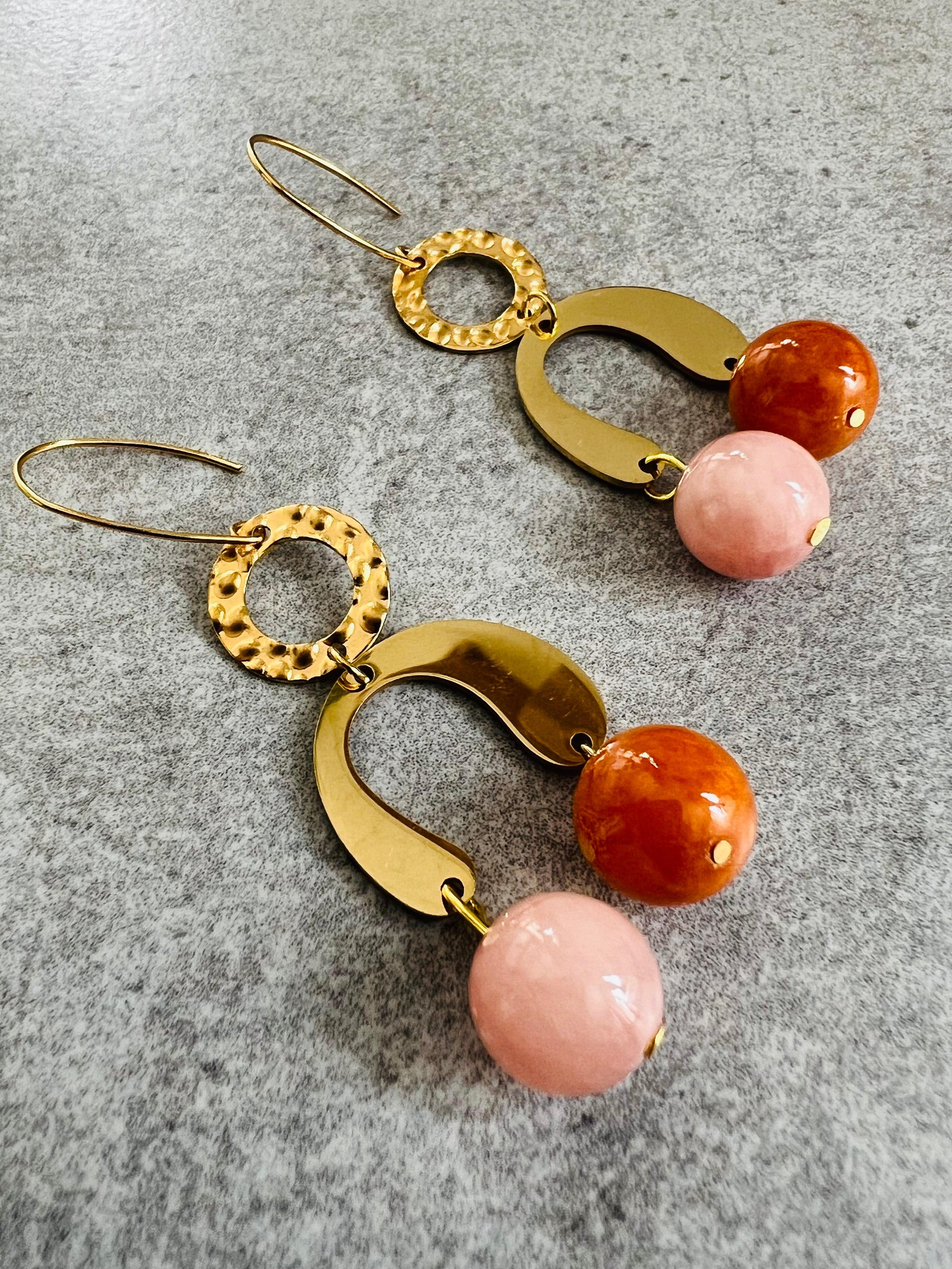 Boucles d’oreilles CLAIR perles oranges et roses (édition limitée) - Créations Uniques - Créations Uniques