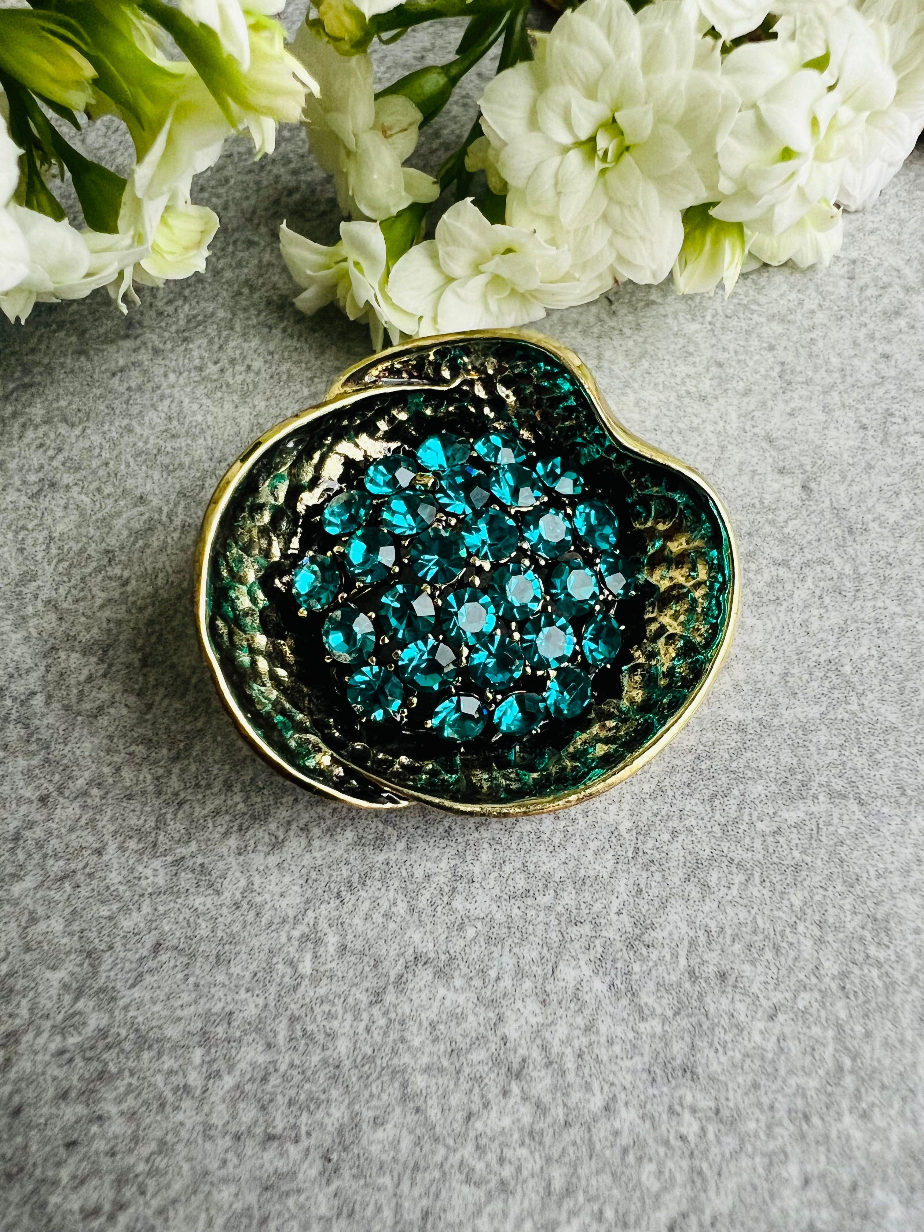 Broche BETTINA style classique strass bleu turquoise - Créations Uniques