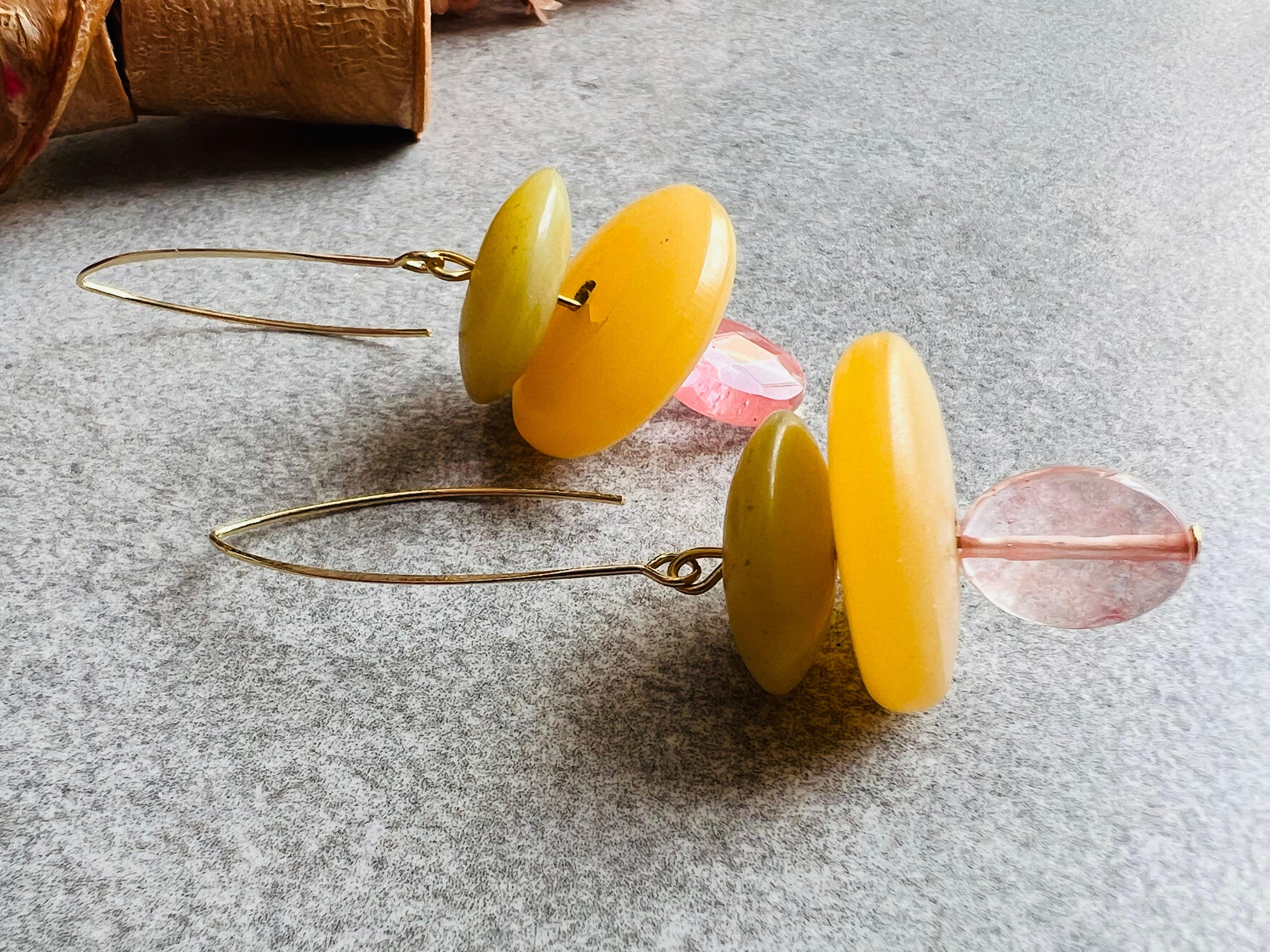 Boucles d’oreilles OPHÉLIE grosses perles jaunes - Créations Uniques - Créations Uniques