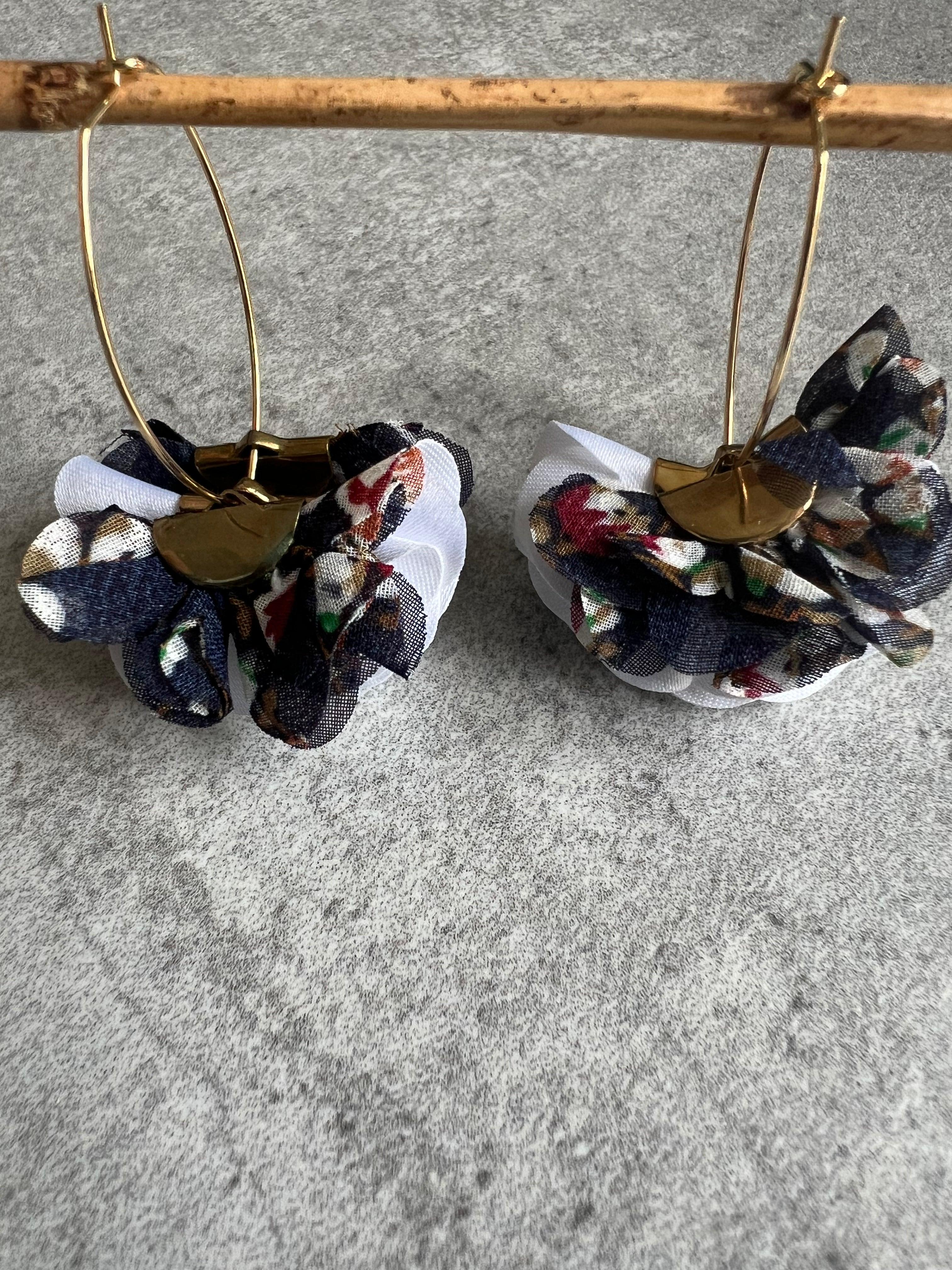 Boucles d’oreilles PHILINE tissu motif fleuri - Créations Uniques - Créations Uniques