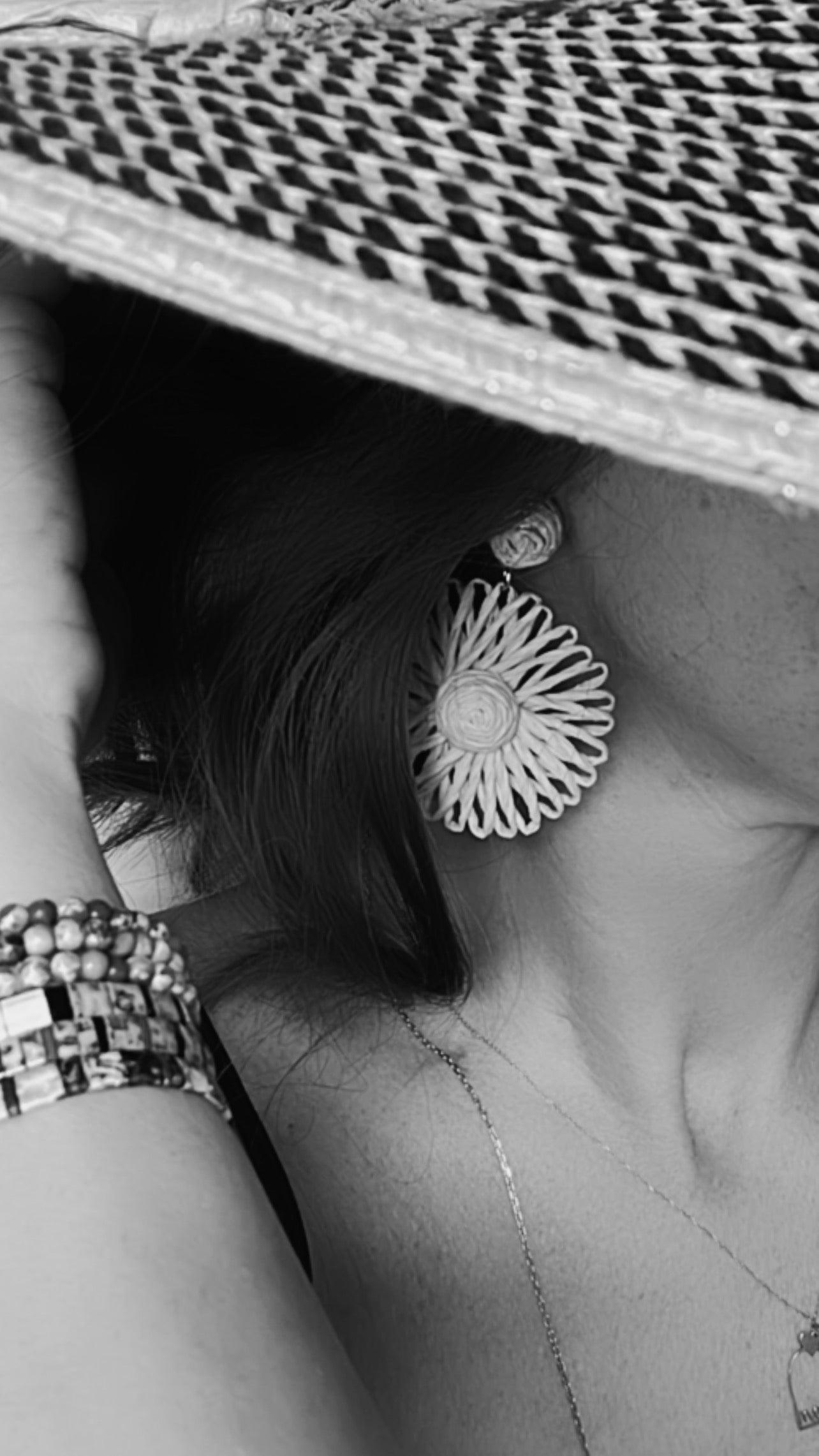 Boucles d’oreilles MARGAUX fleurs vertes raphia - Créations Uniques