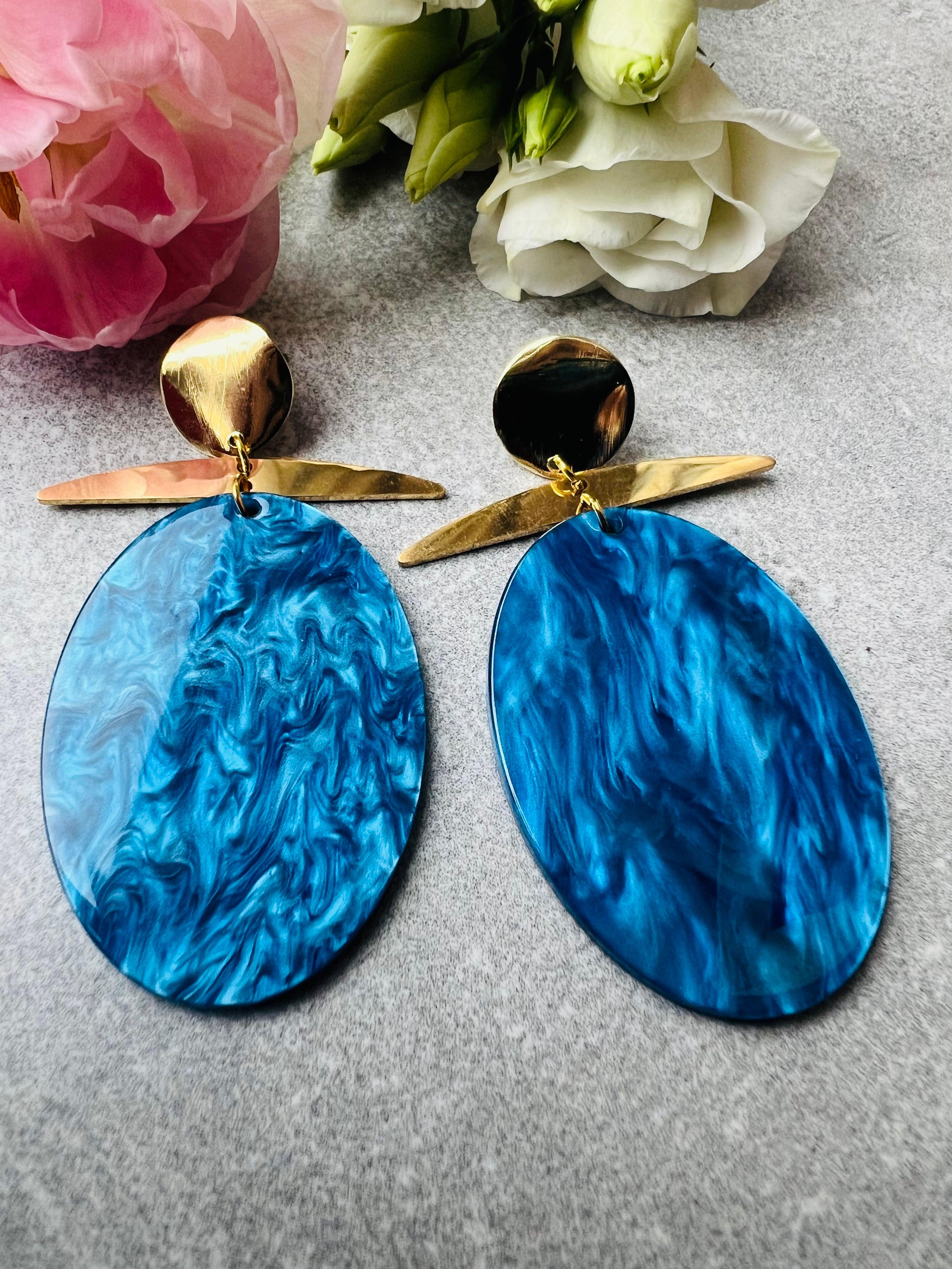 Boucles d’oreilles ANAELLE résine bleue océan - Créations Uniques - Créations Uniques