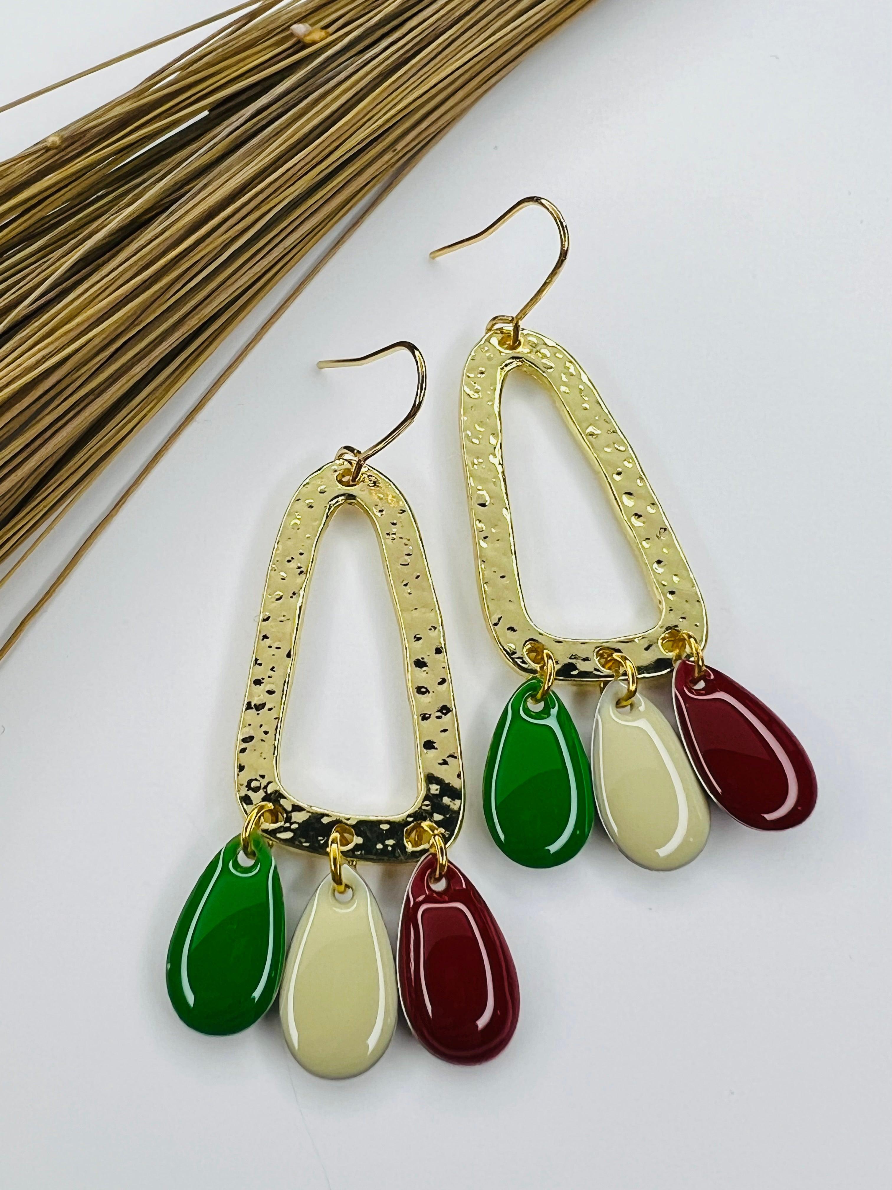 Boucles d’oreilles DIANE gouttes tricolores - Créations Uniques - Créations Uniques