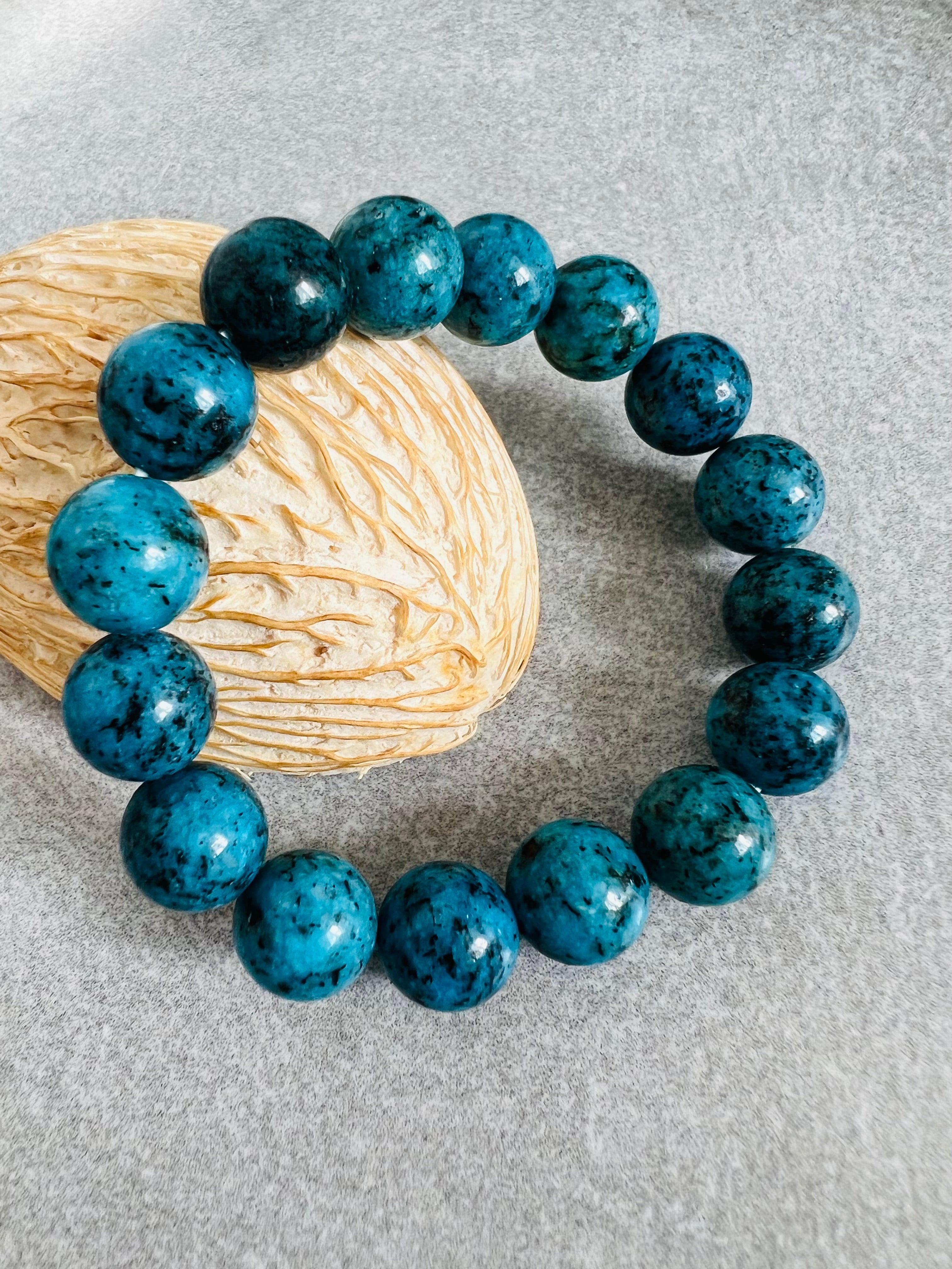 Bracelet CAMÉLIA perles bleues 12 mm - Créations Uniques