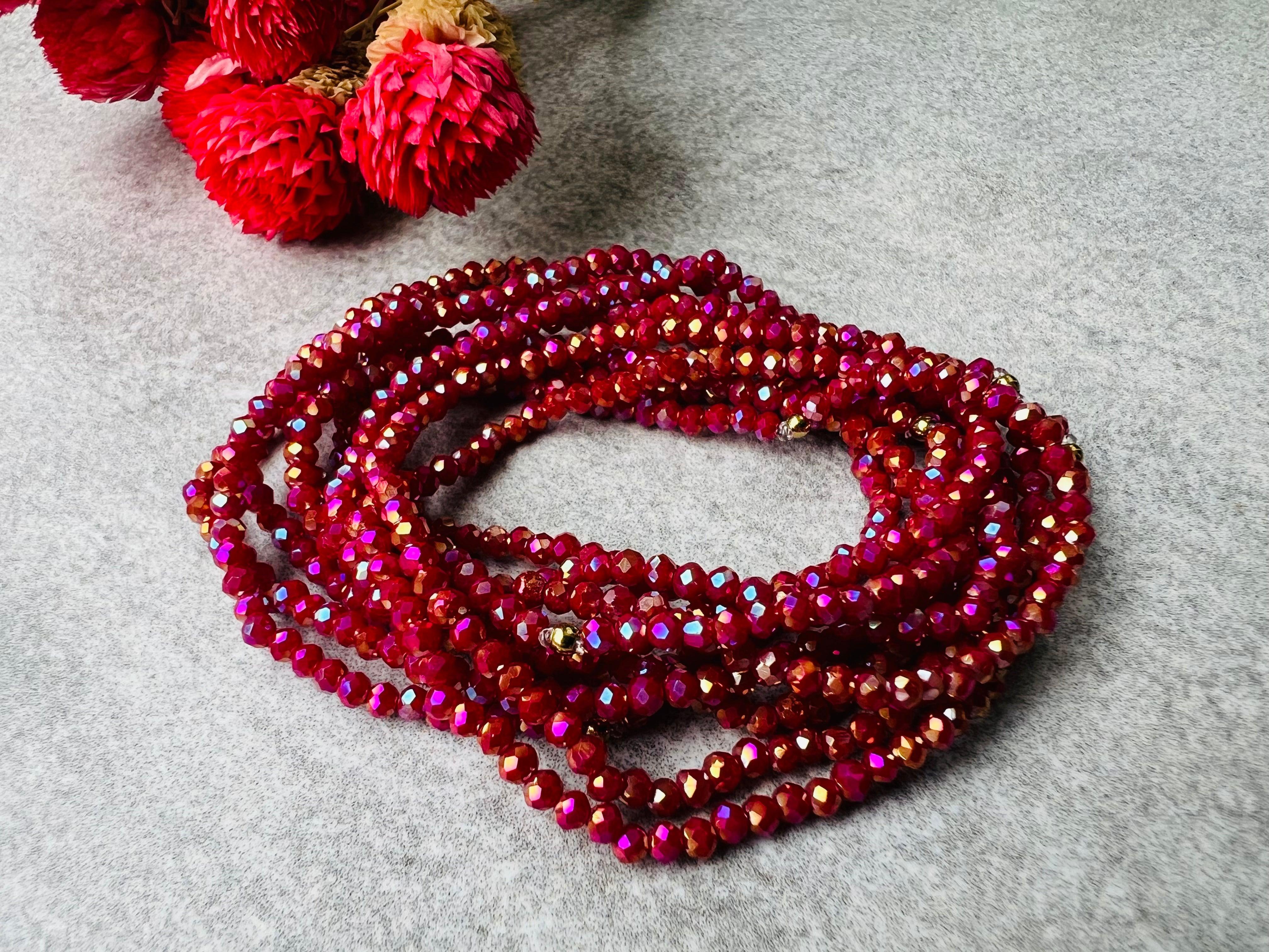 Bracelet GYSEL rose framboise brillant perles à facettes - Créations Uniques