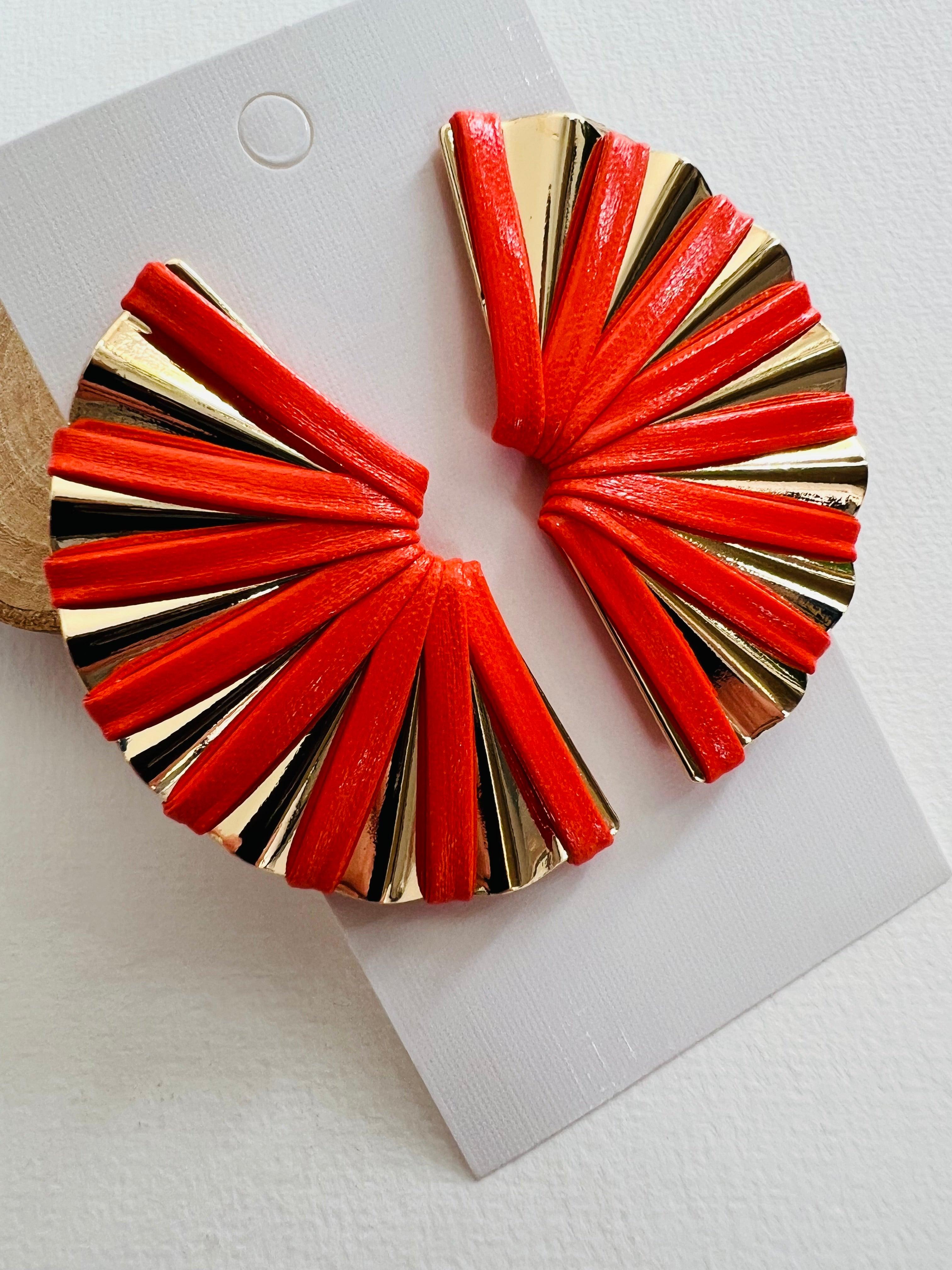 Boucles d’oreilles PENELOPE éventail orange et doré - Créations Uniques
