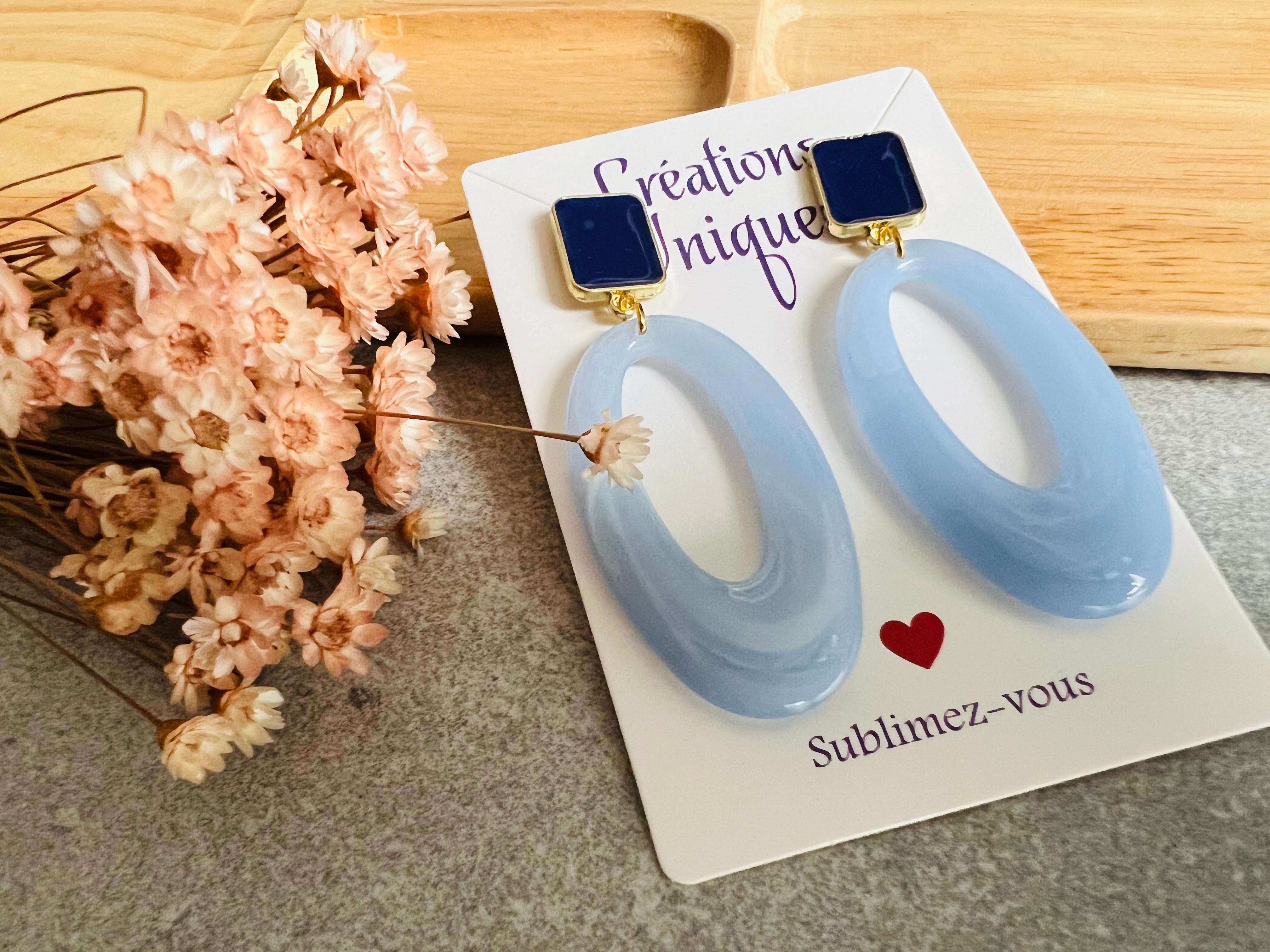 Boucles d’oreilles MARIANNE duo de bleu - Créations Uniques - Créations Uniques