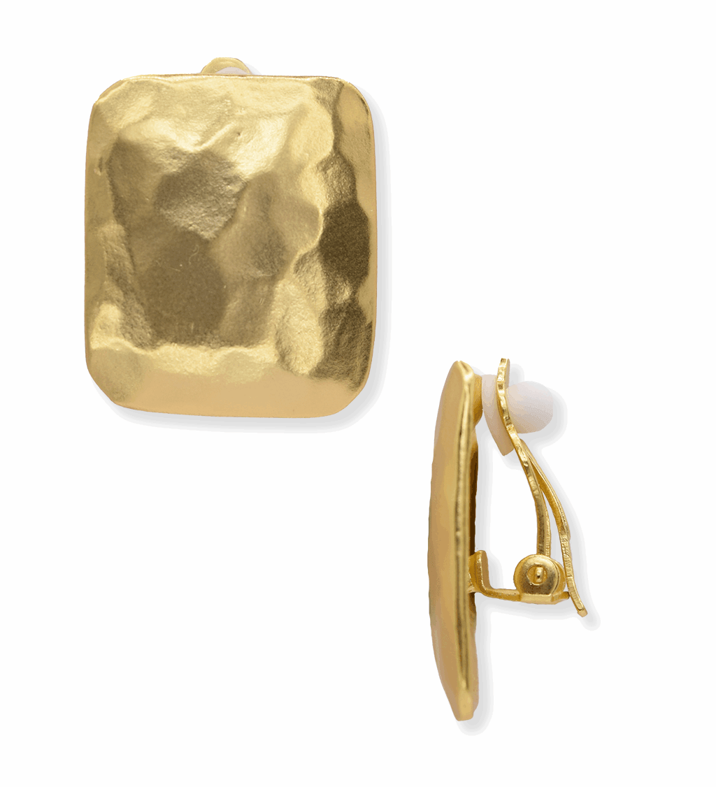 E70760 Boucles d'oreilles clips carrées texturées - Karine Sultan - Créations Uniques