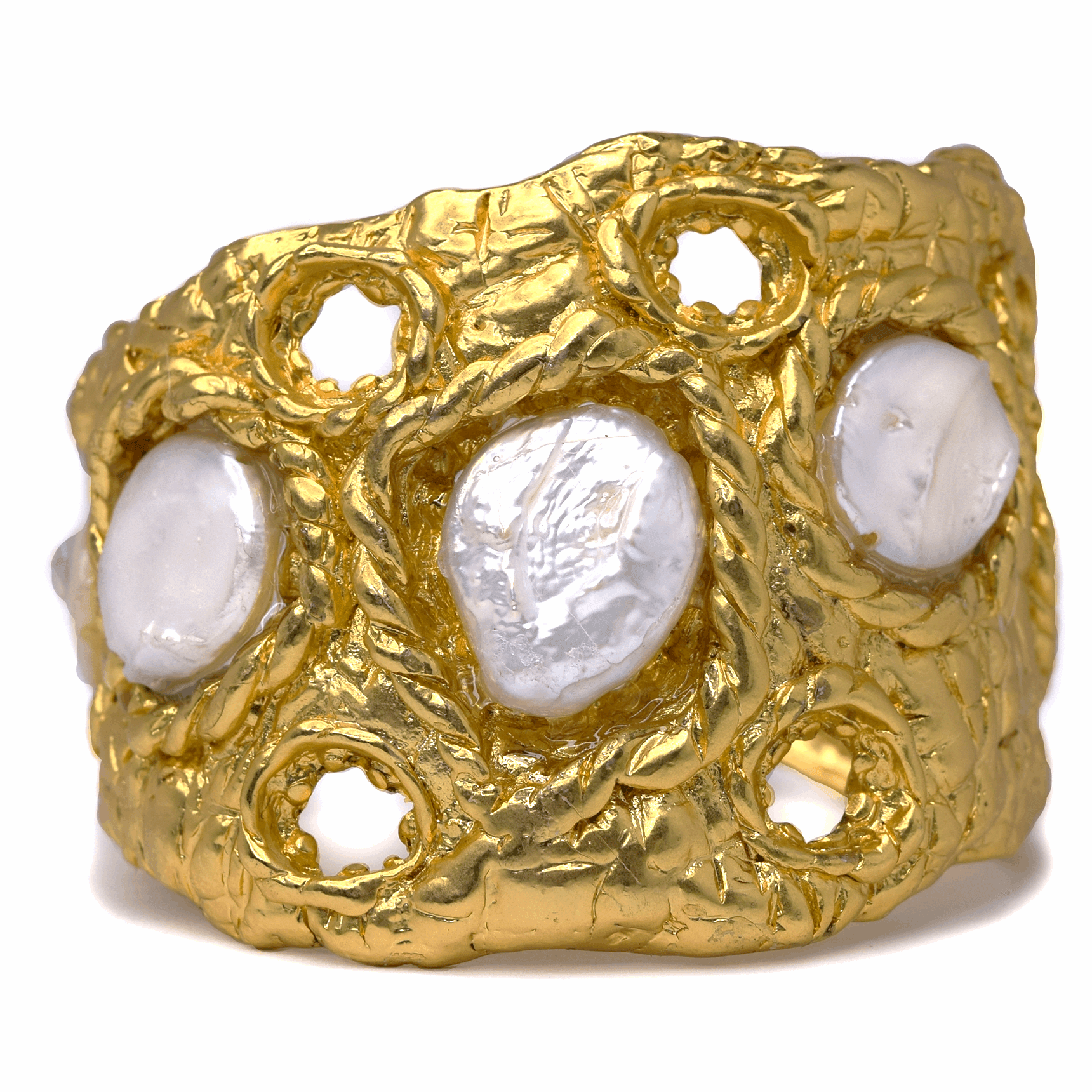 B74620 Bracelet manchette texturée perle - Karine Sultan - Créations Uniques