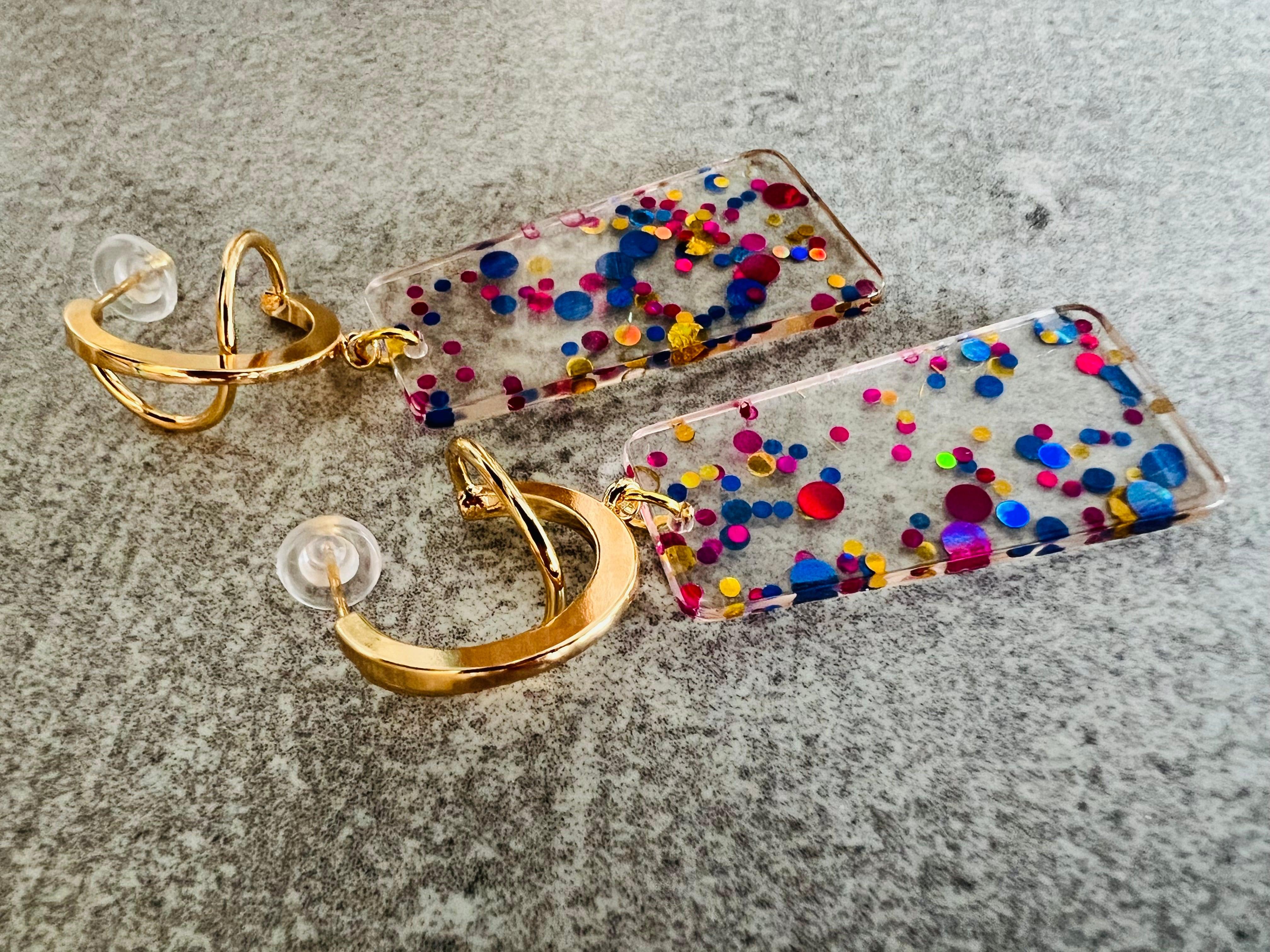 Boucles d’oreilles FRAMBOISE résine pailletée - Créations Uniques