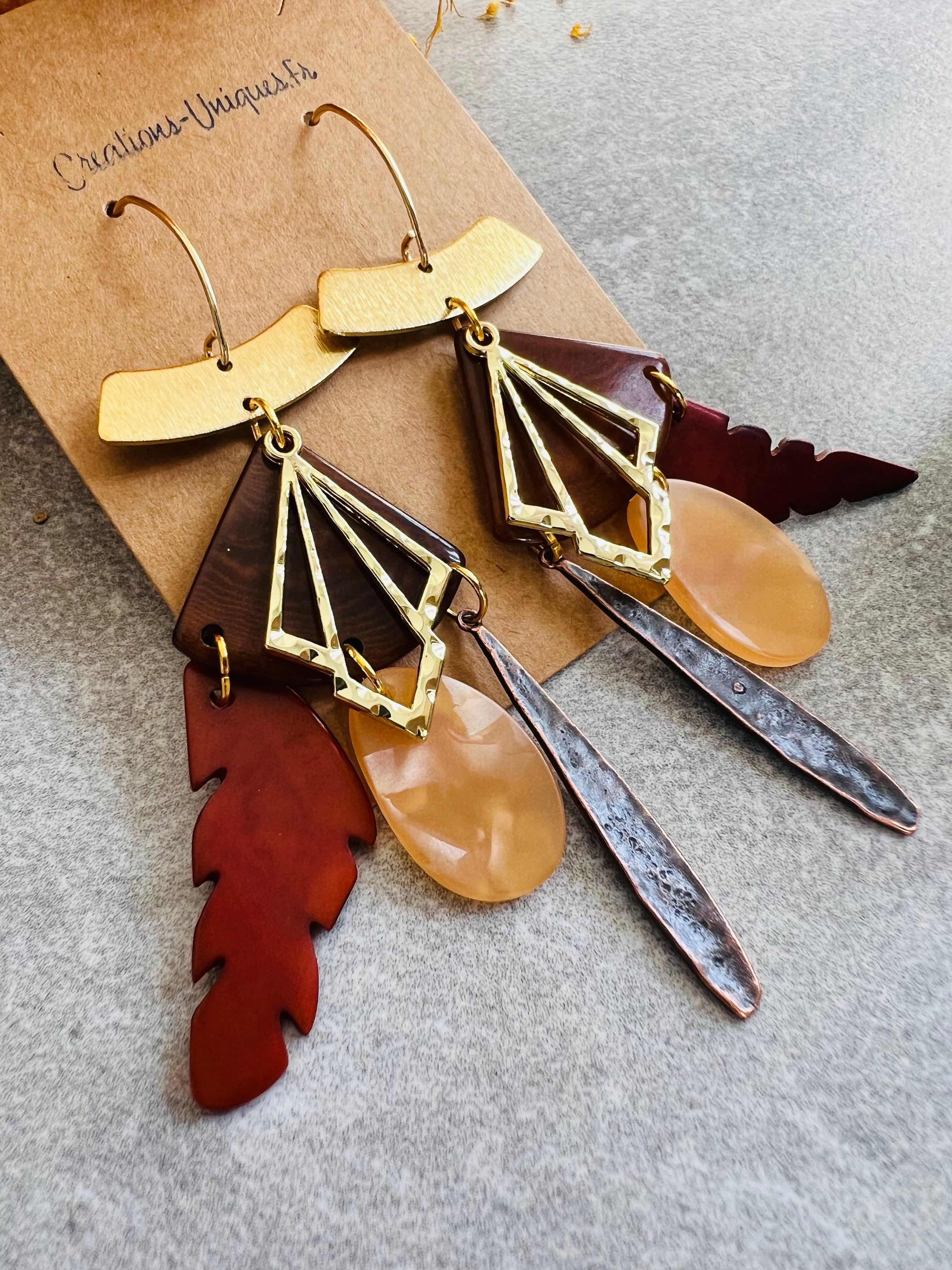 Boucles d’oreilles LIZZY style ethnique et bohème - fait main - Créations Uniques - Créations Uniques