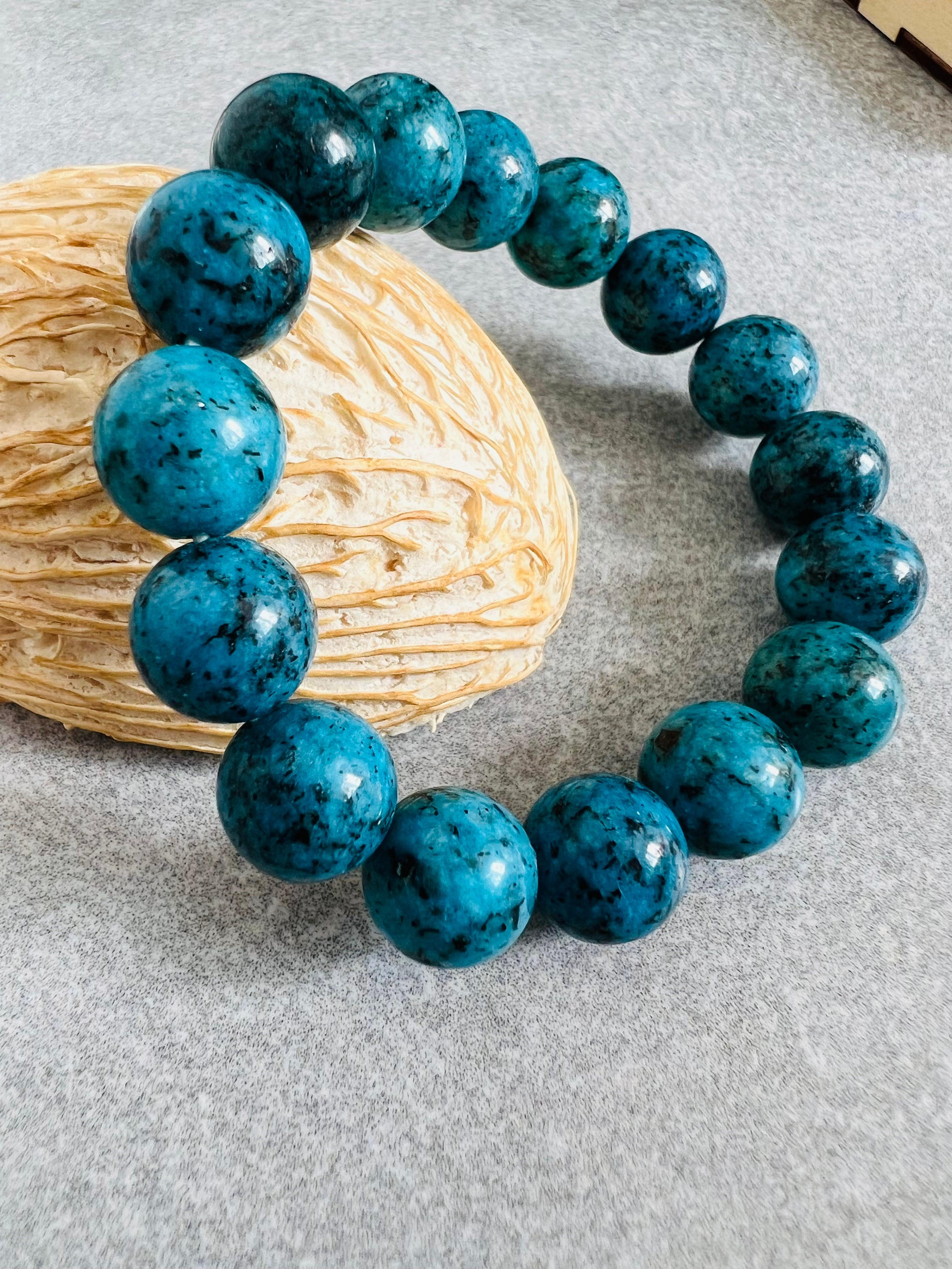 Bracelet CAMÉLIA perles bleues 12 mm - Créations Uniques