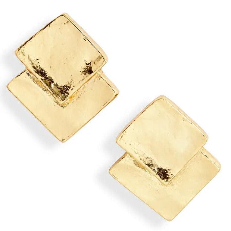 E53020 Boucles d'oreilles puces carrées superposées - Karine Sultan - Créations Uniques